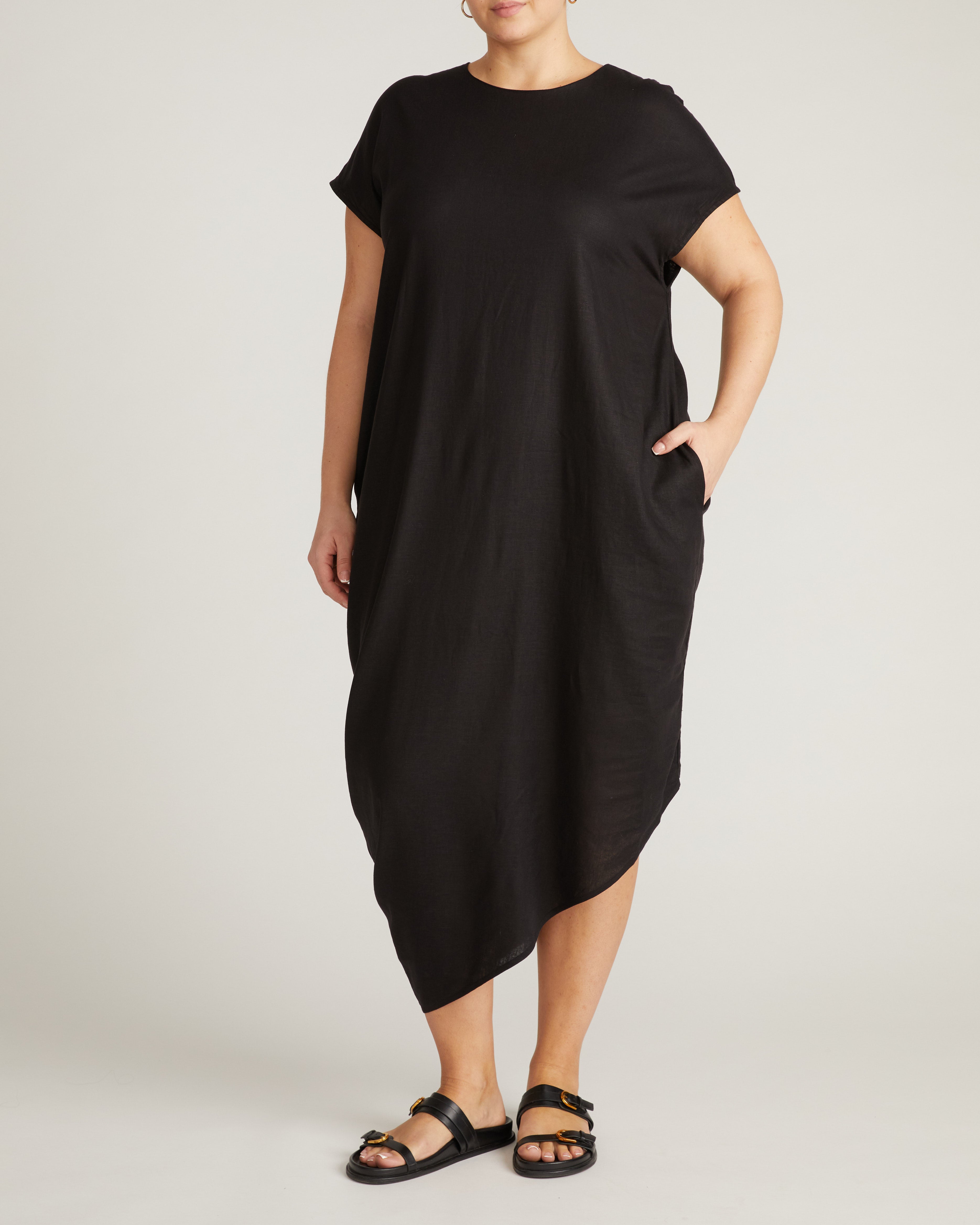 Iconic Stretch Linen Blend Geneva Dress - Black