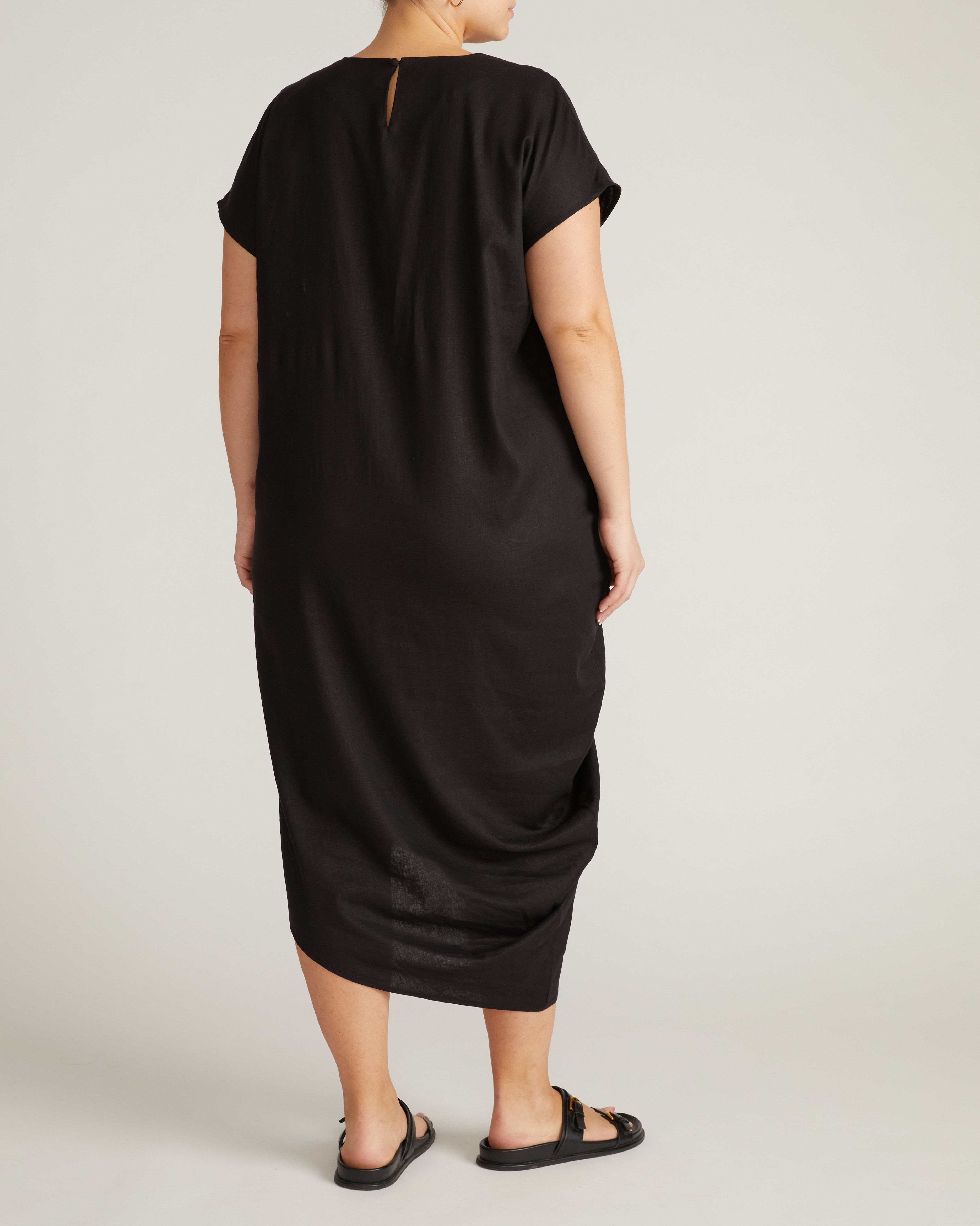 Iconic Stretch Linen Blend Geneva Dress - Black