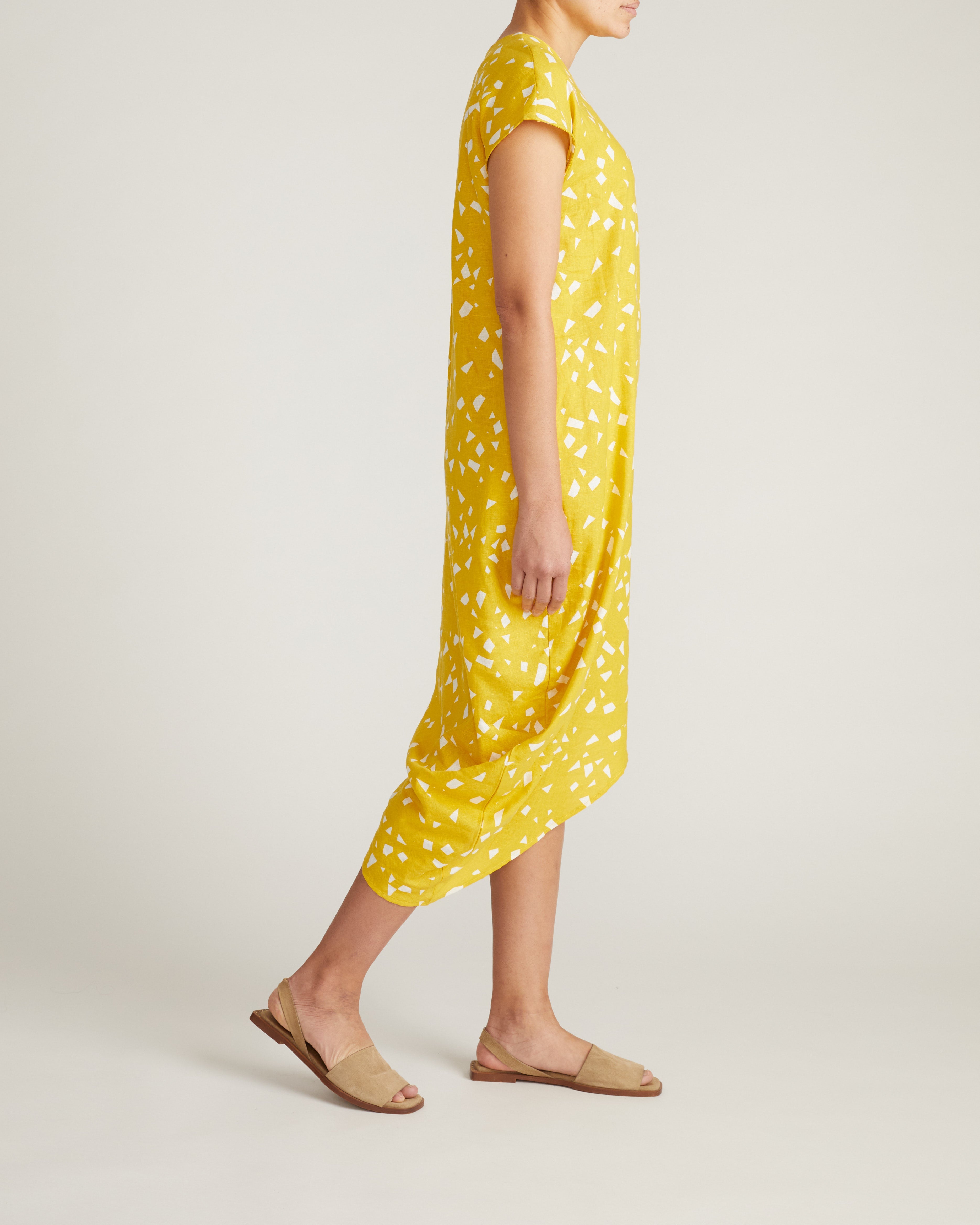 Iconic Stretch Linen Blend Geneva Dress - Yellow Confetti Print