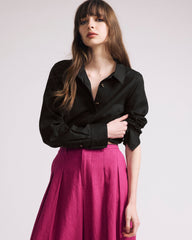 Elbe Popover Stretch Linen Blend Shirt - Black