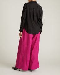 Elbe Popover Stretch Linen Blend Shirt - Black