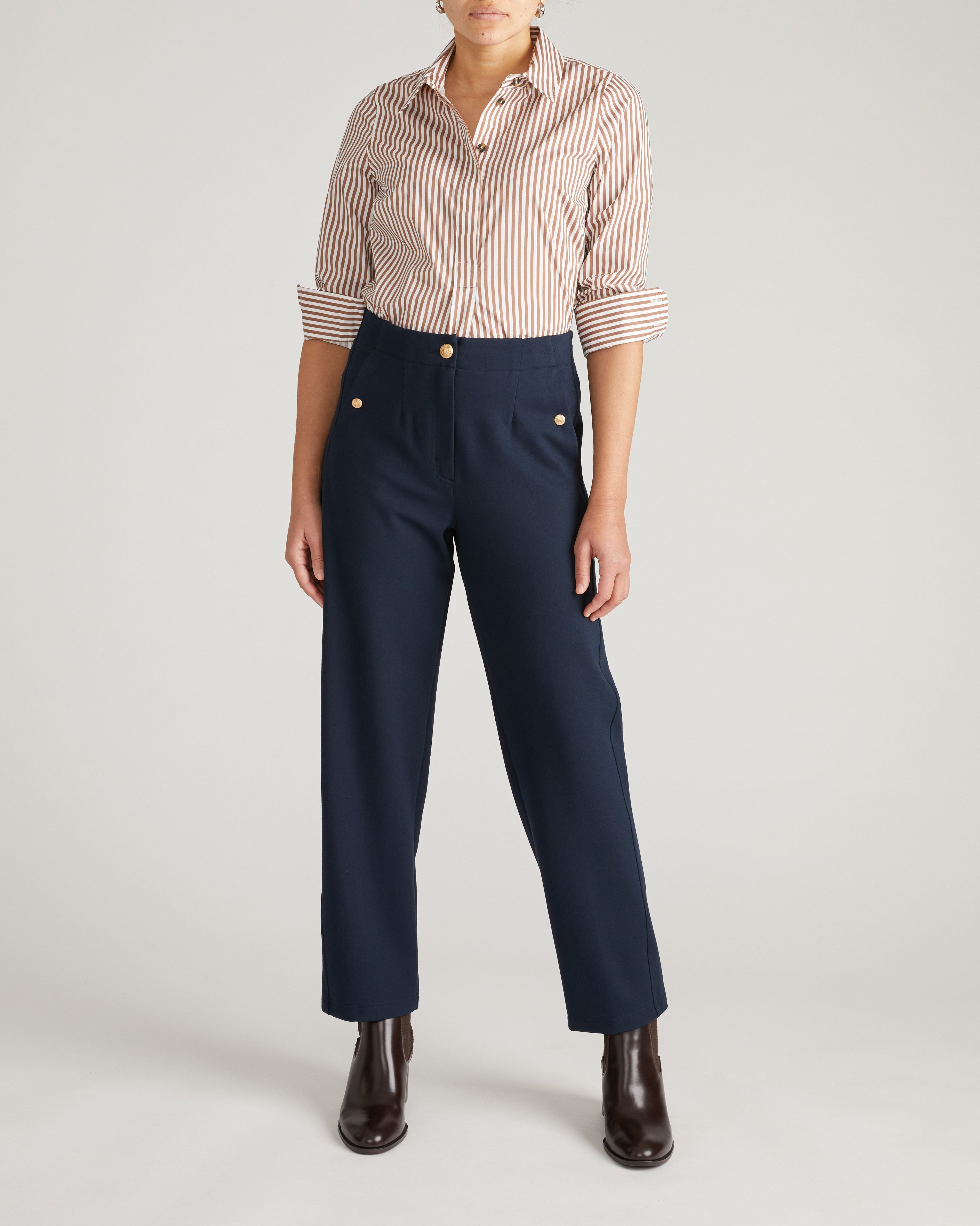 Elbe Popover Stretch Poplin Shirt Classic Fit - Allspice/White Stripe