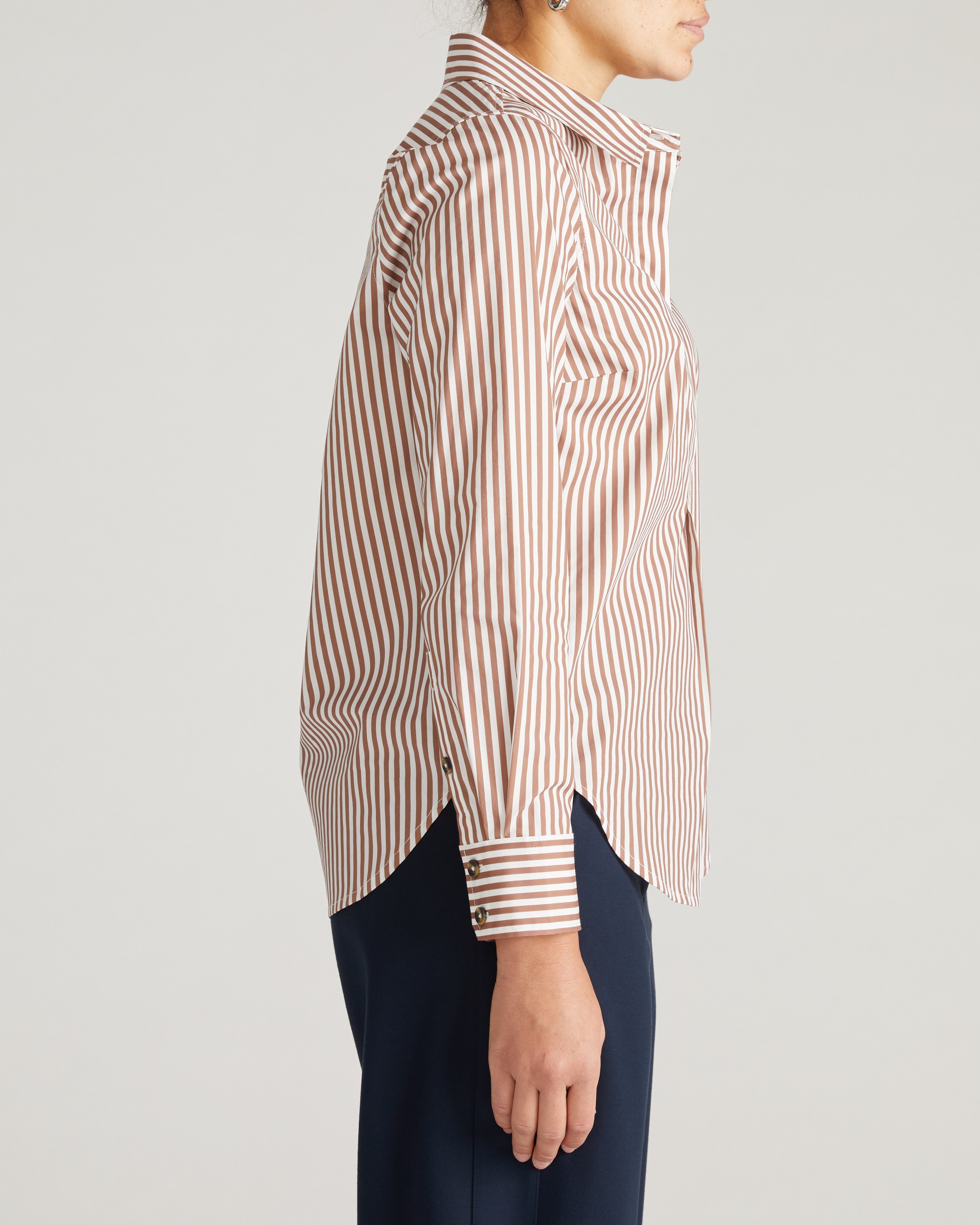 Elbe Popover Stretch Poplin Shirt Classic Fit - Allspice/White Stripe