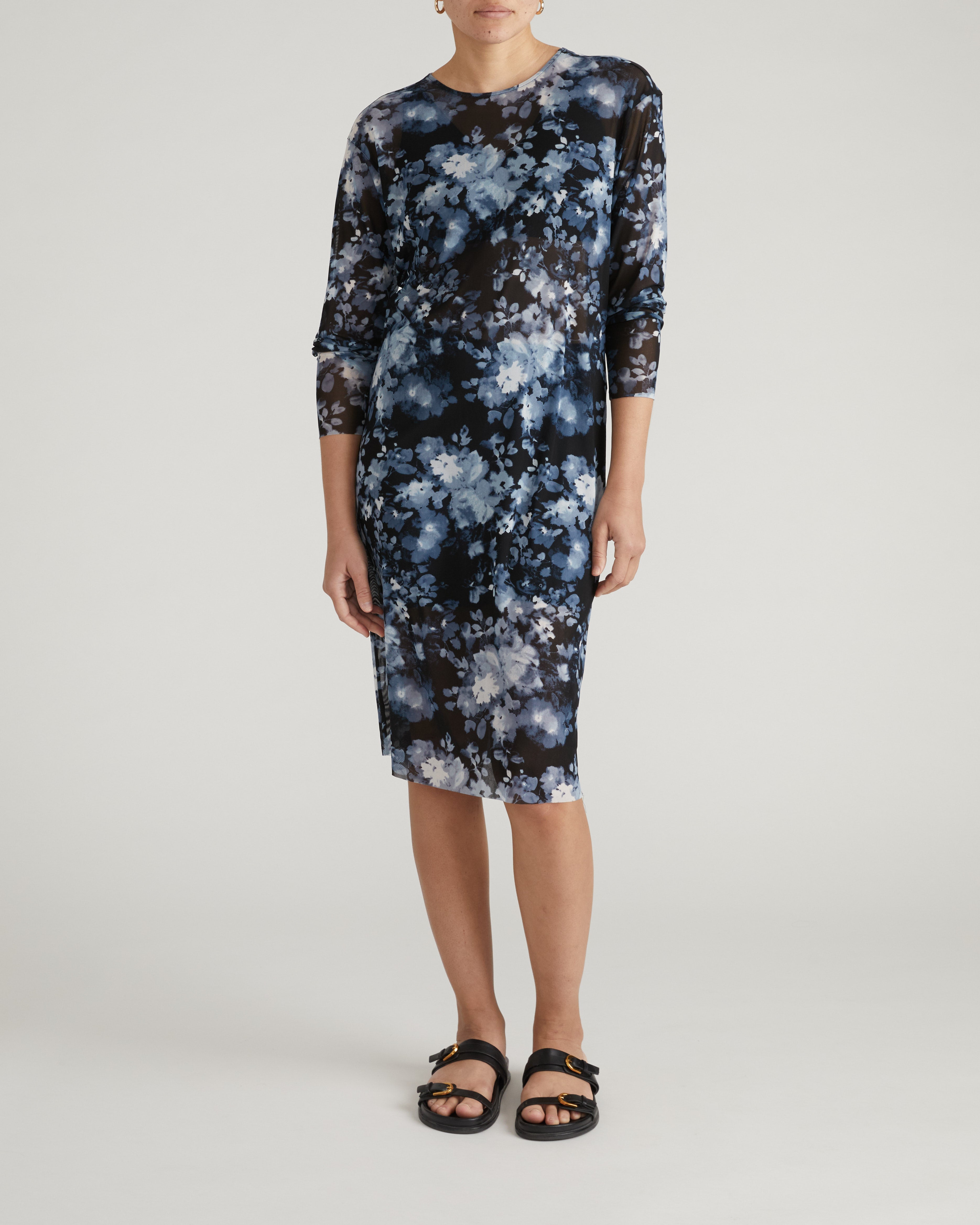 Thames Fog Dress - Tumbling Bouquet Print