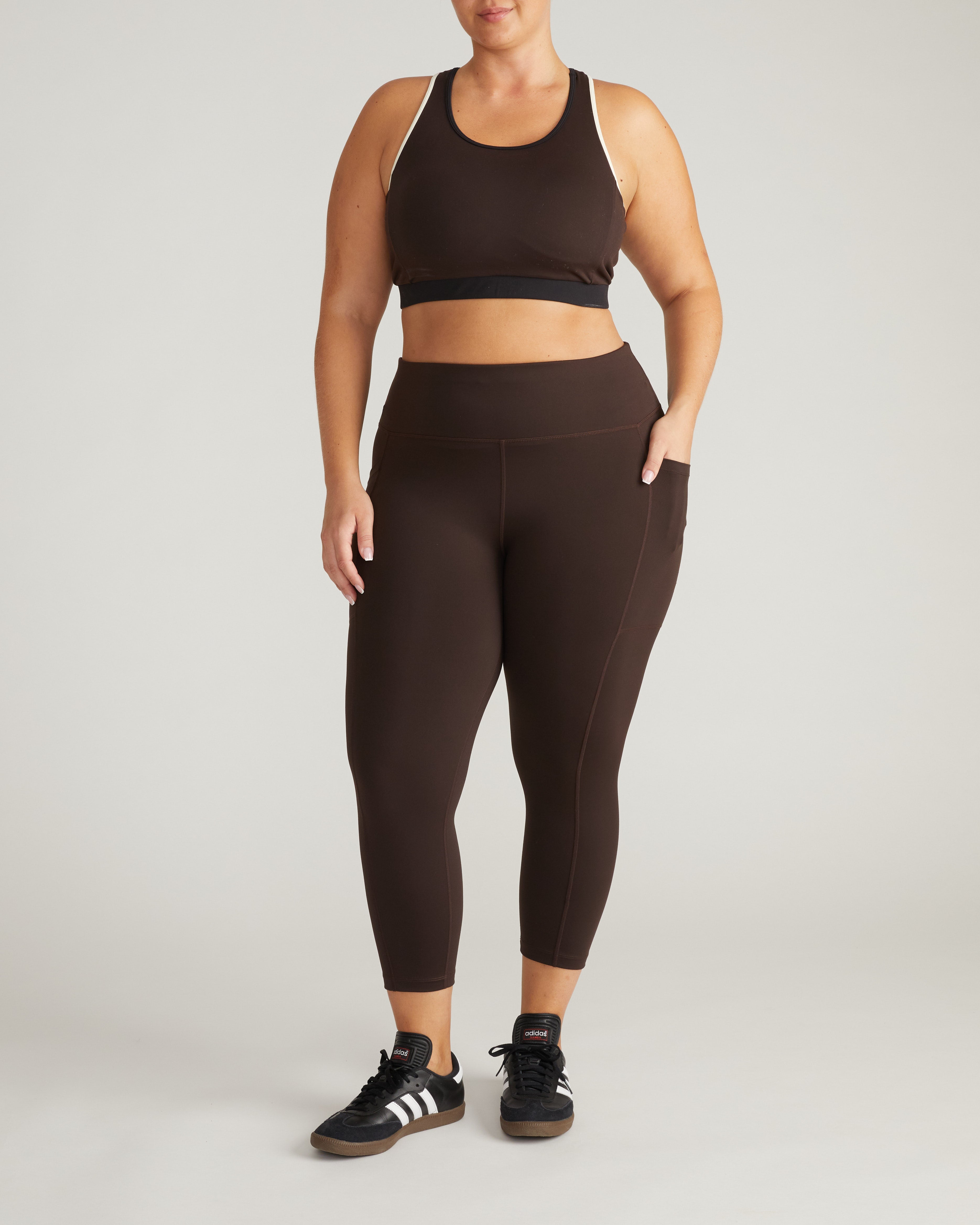Next-to-Naked Racerback Sports Bra - Deep Brown/Dove Wing Trim