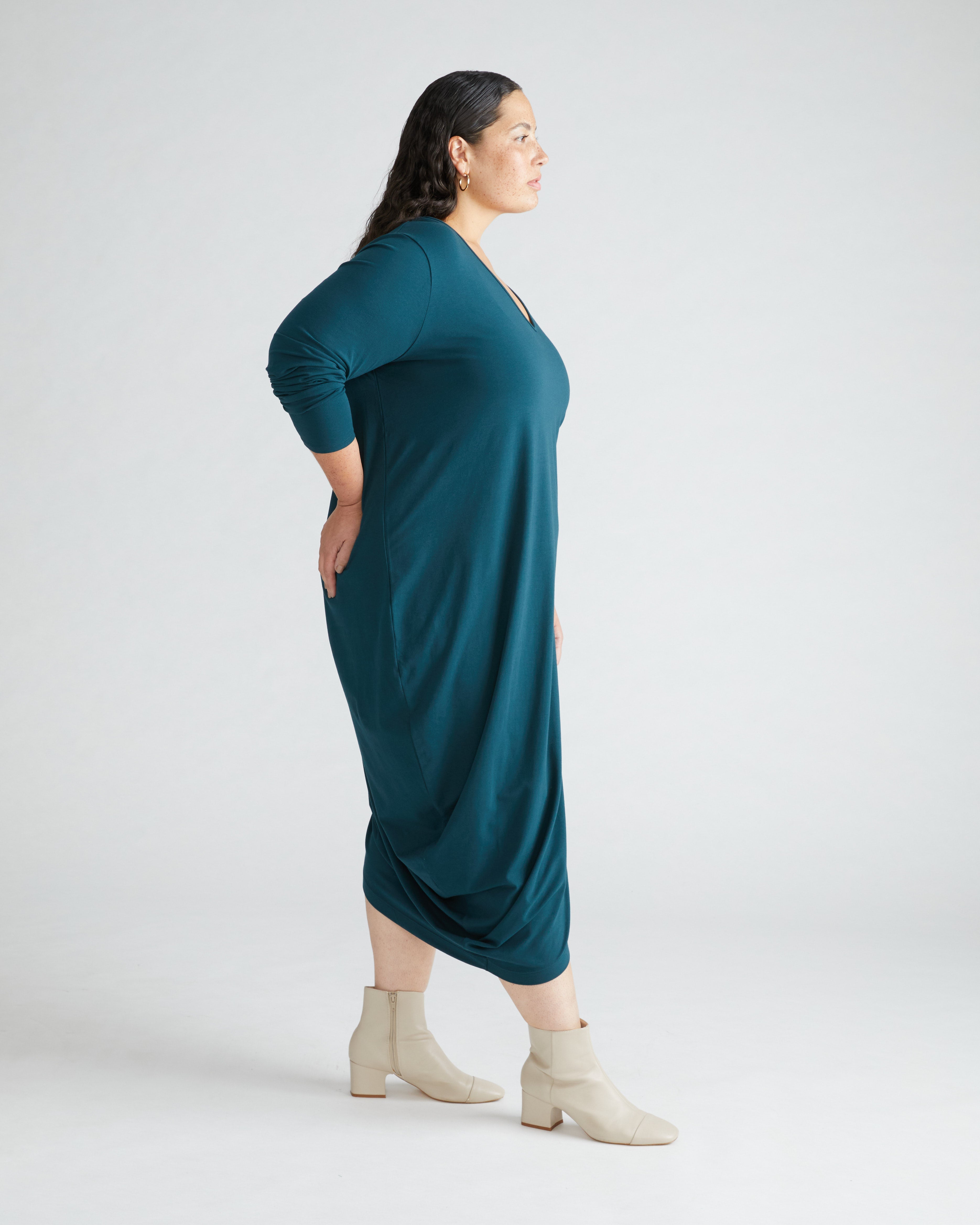 Iconic Long Sleeve V-Neck Geneva Dress - Deep Sea
