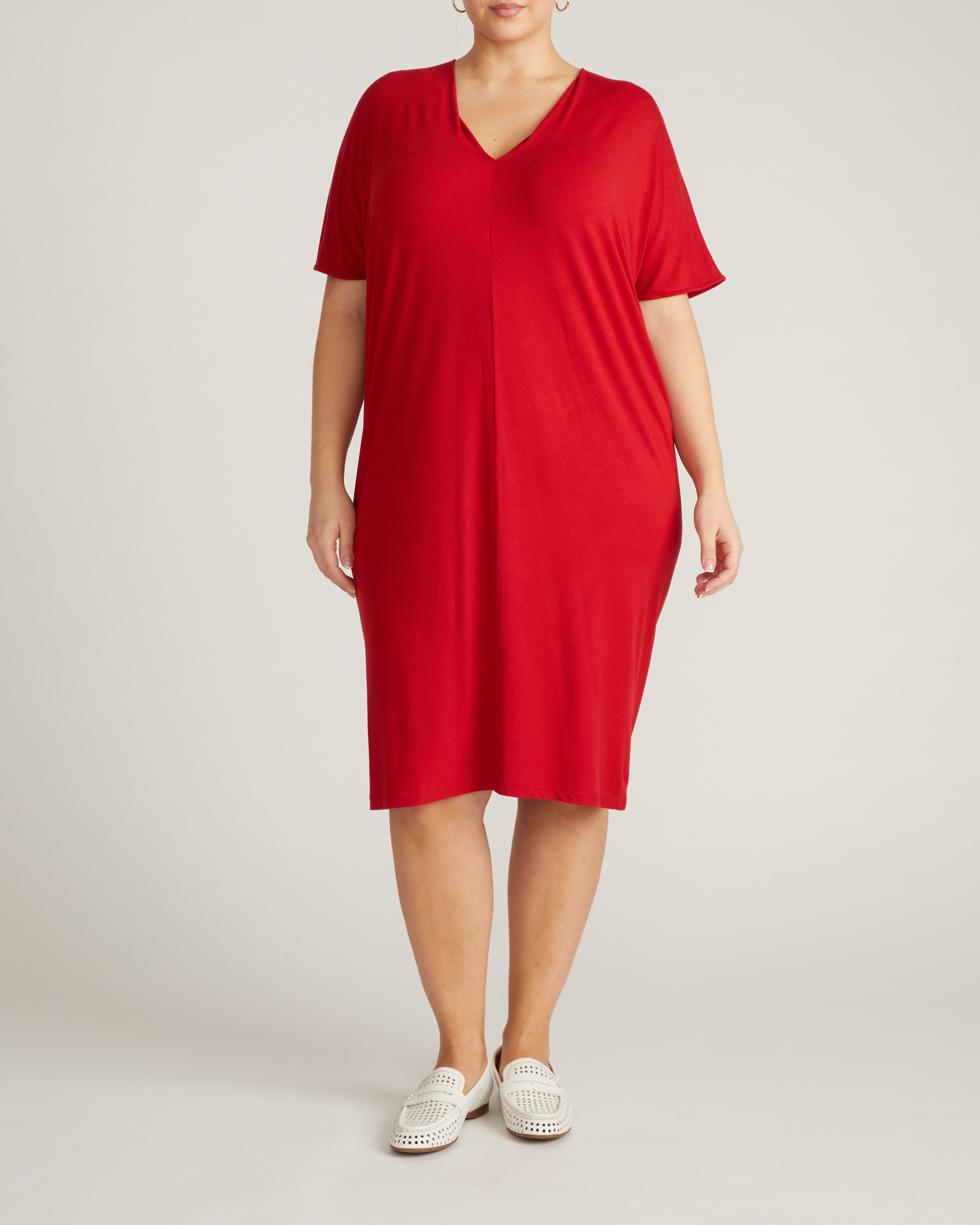 Teresa Liquid Jersey V-Neck Dress - New York Red