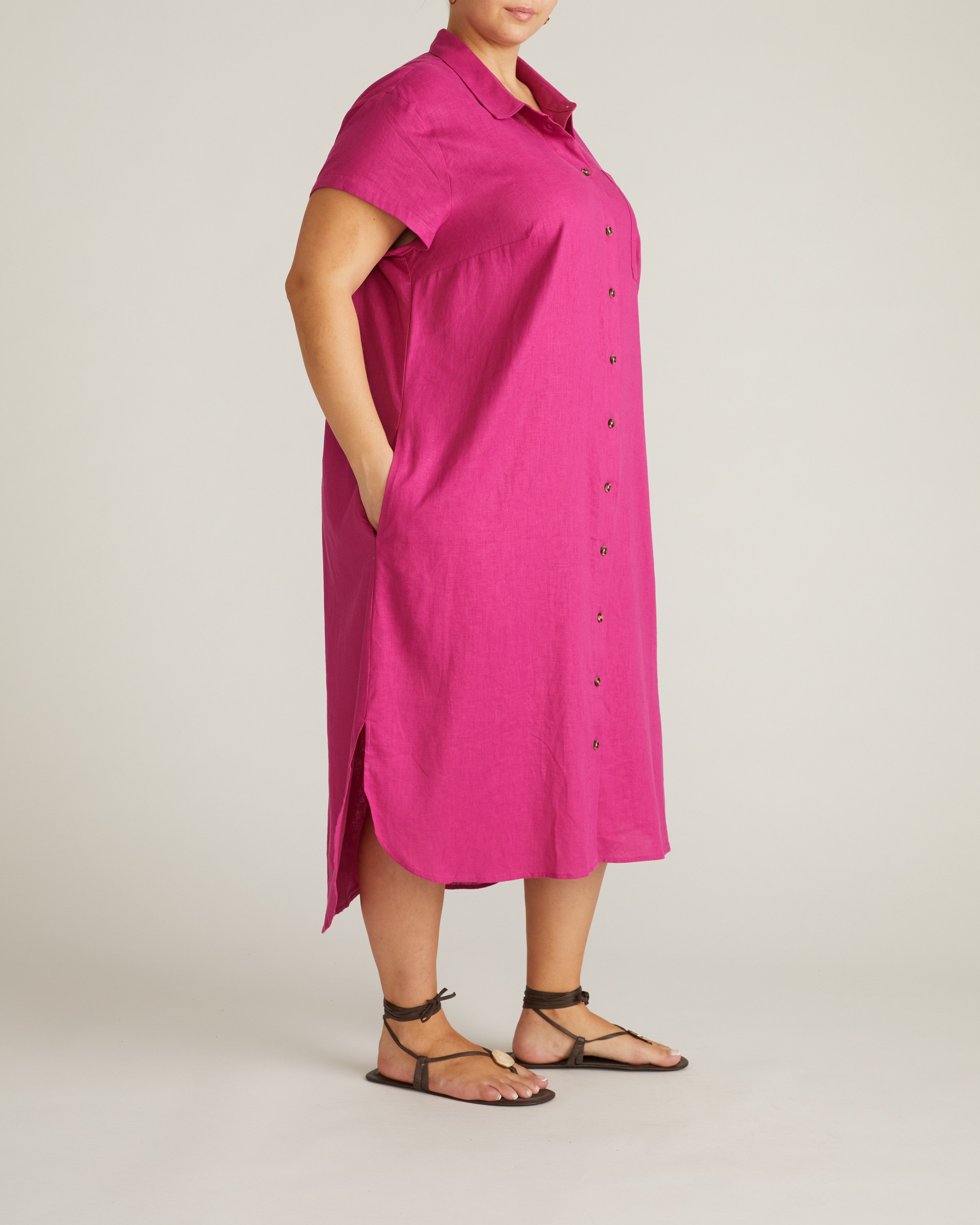 Dune Linen Blend Shirtdress - Hyper Pink