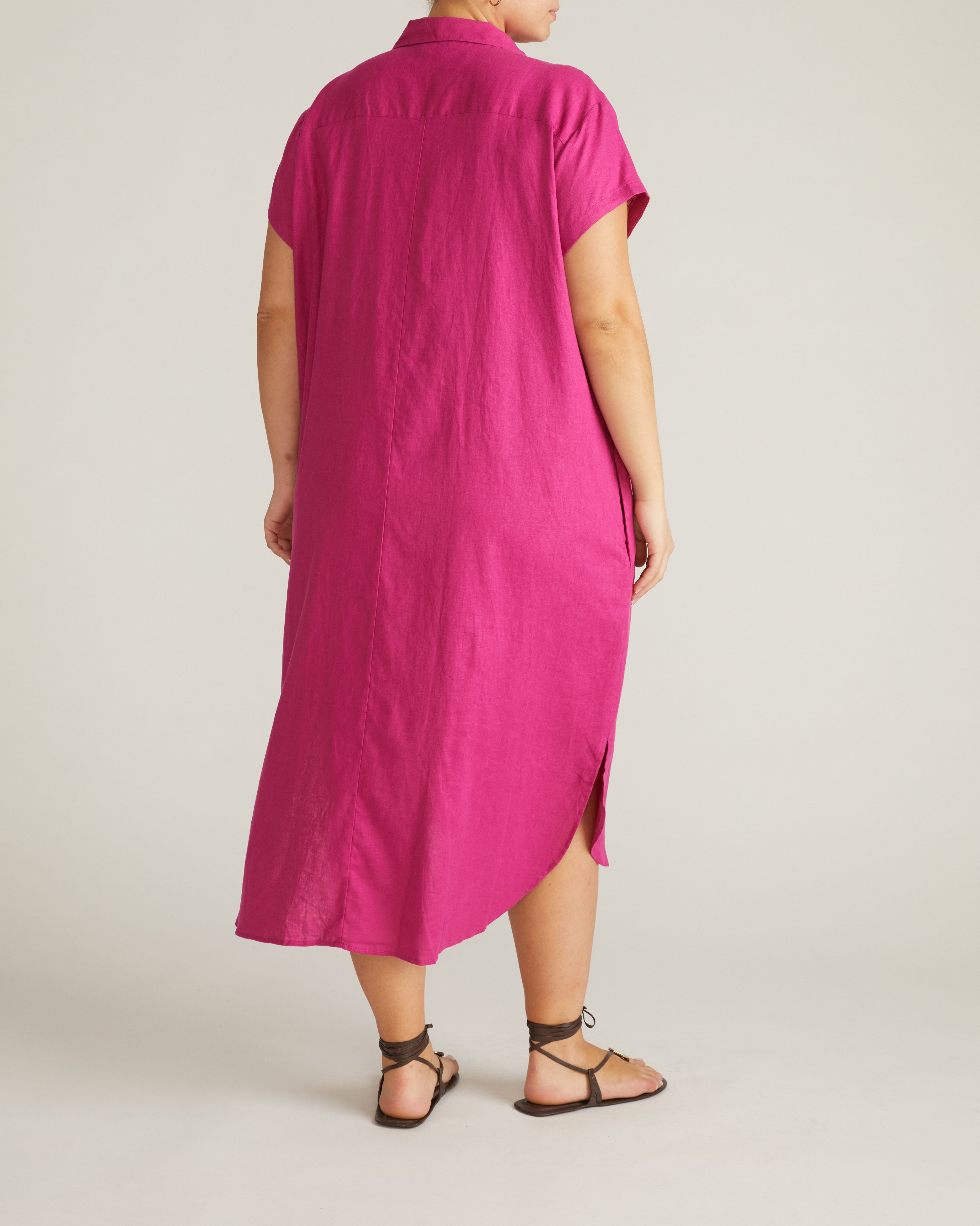 Dune Linen Blend Shirtdress - Hyper Pink