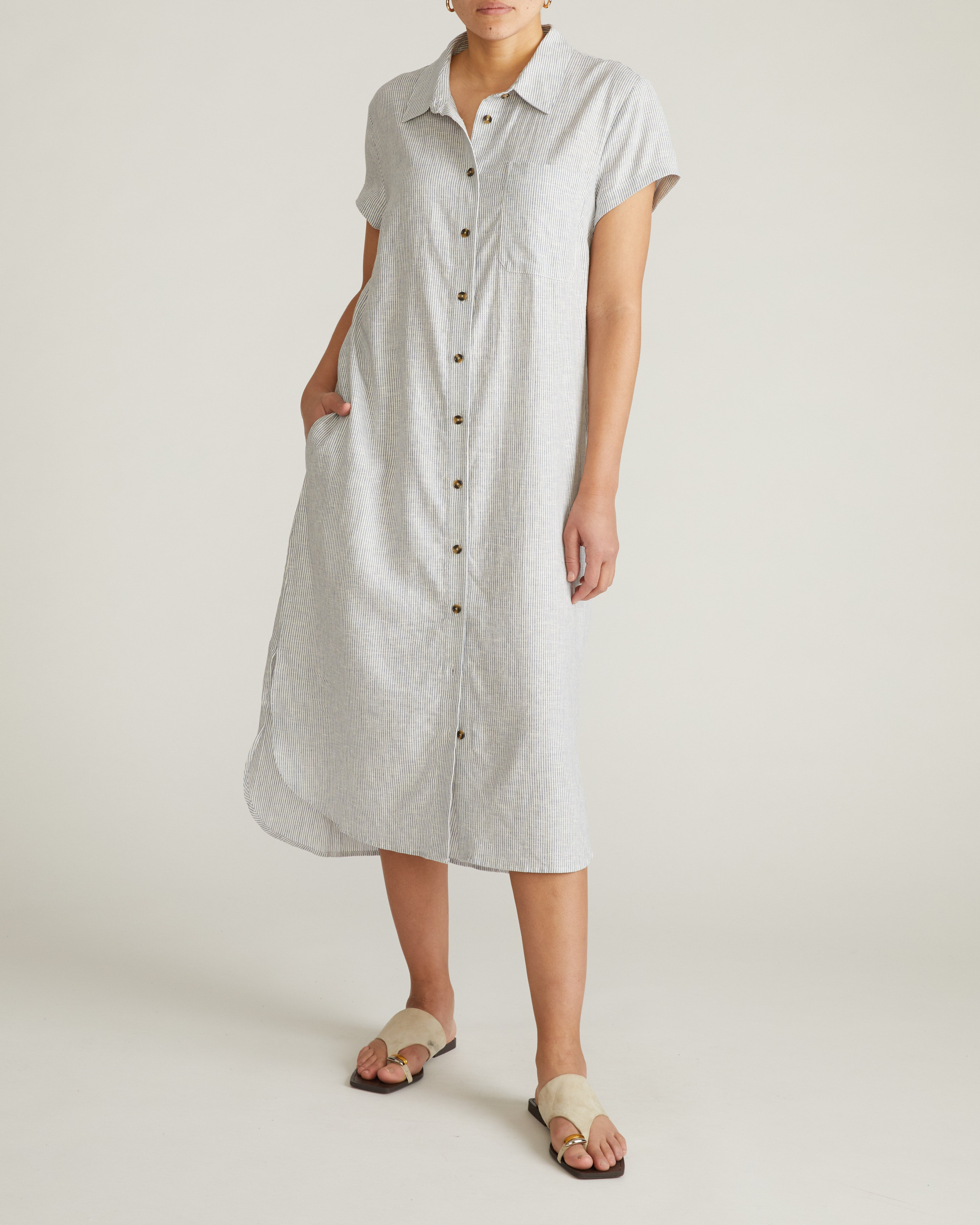 Dune Linen Blend Shirtdress - Beach Stripe