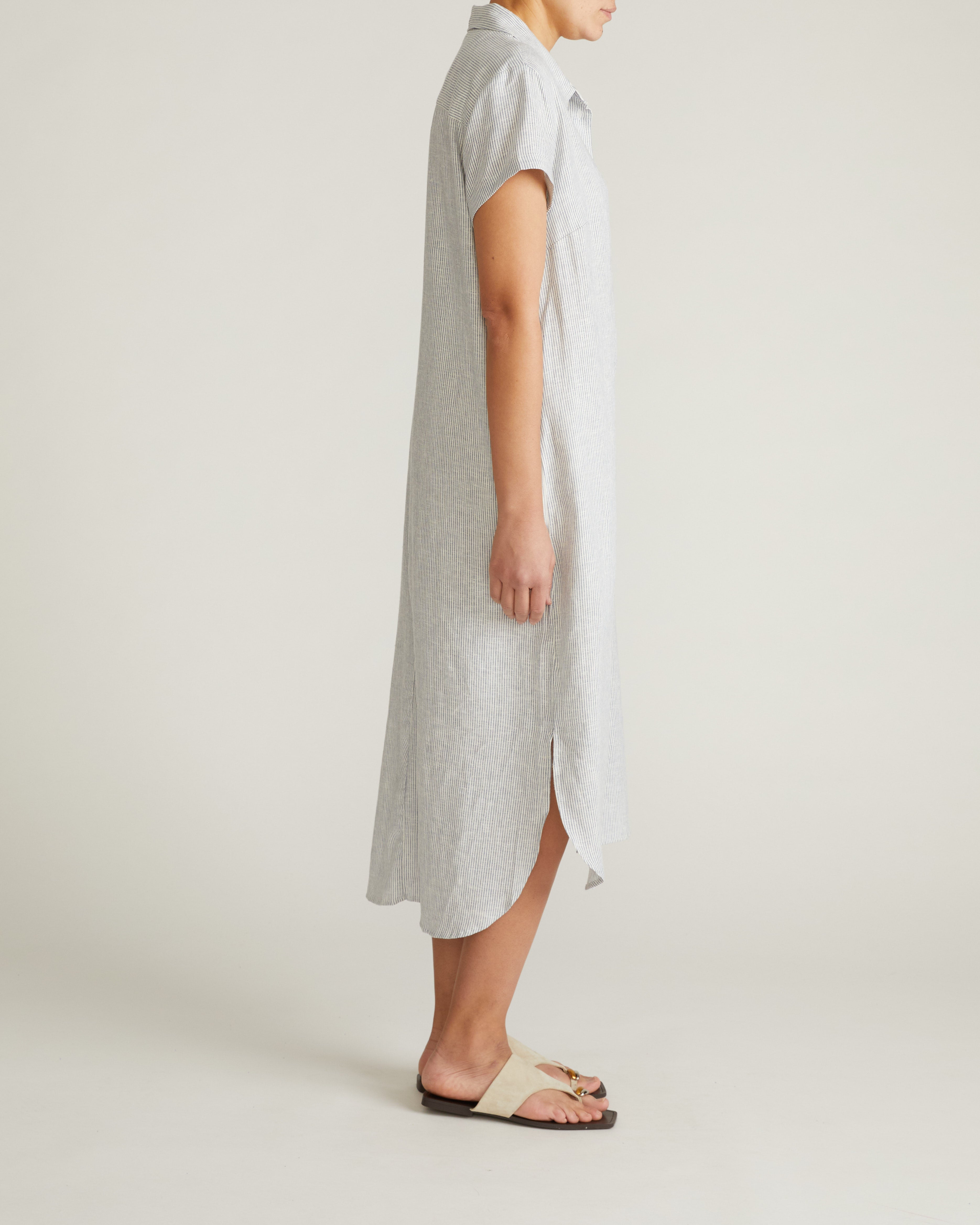 Dune Linen Blend Shirtdress - Beach Stripe