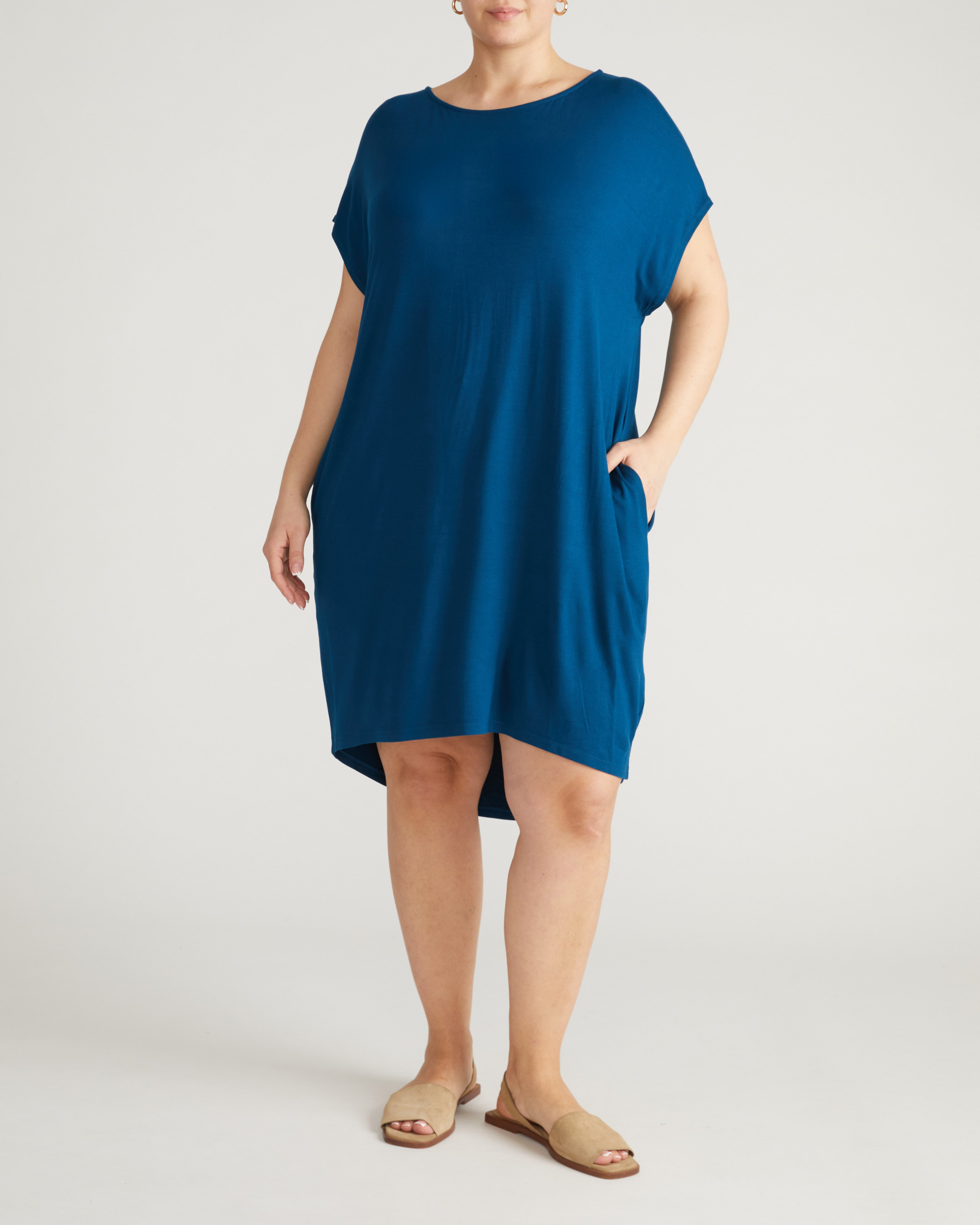 Helen Liquid Jersey Shift Dress - Blue Teal