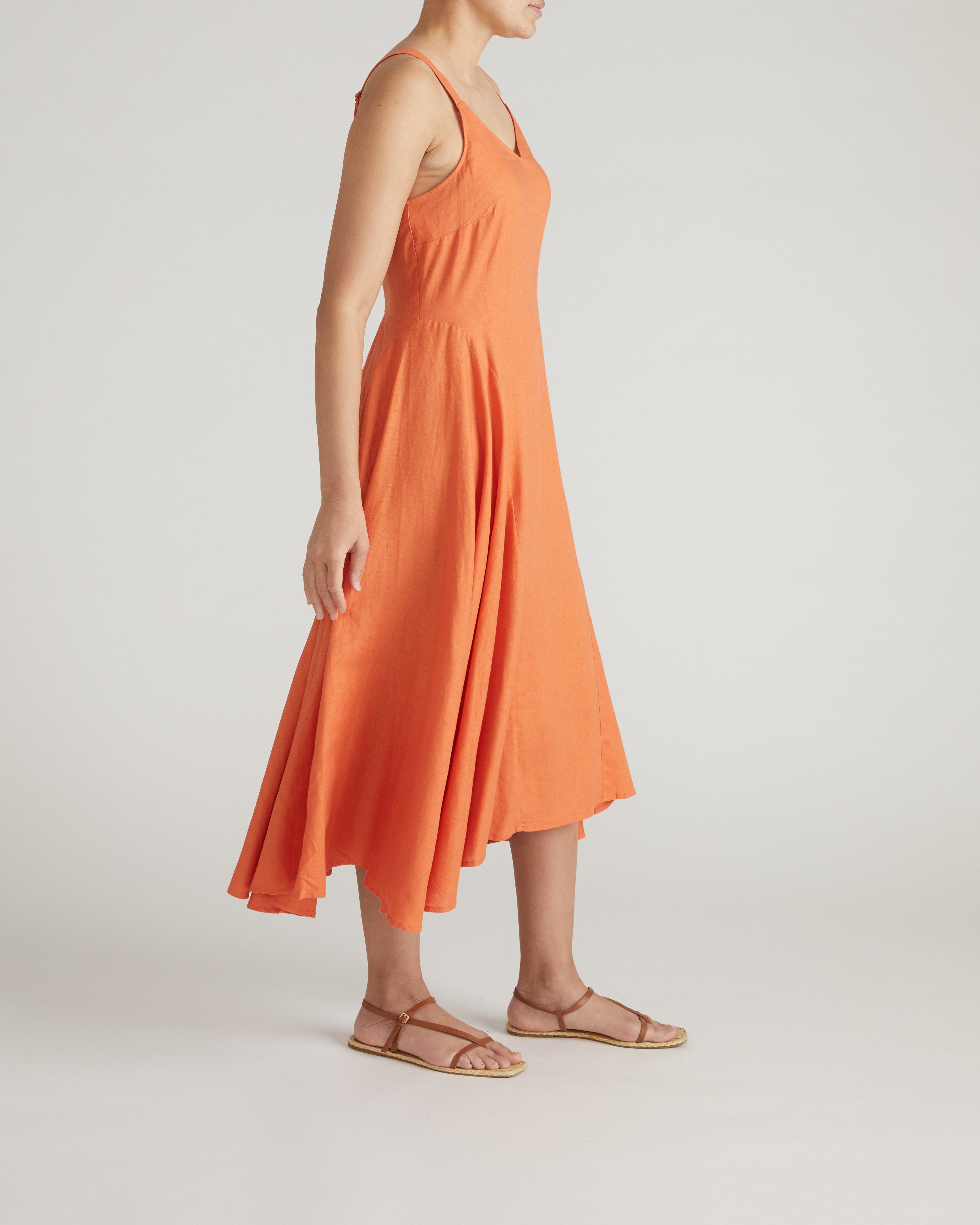 Sunshower Flowy Linen Blend Dress - Italian Orange