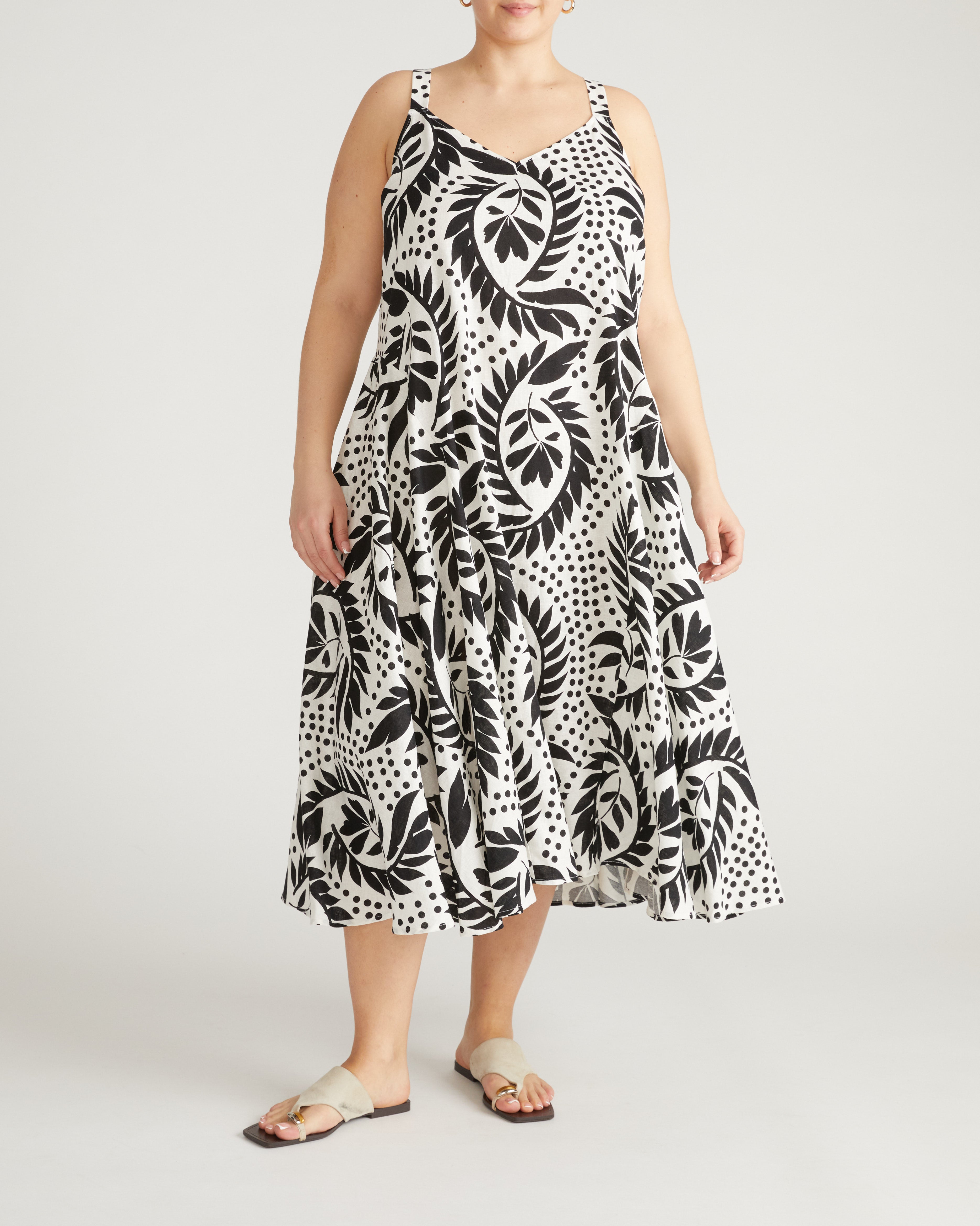 Sunshower Flowy Linen Blend Dress - Vine Print