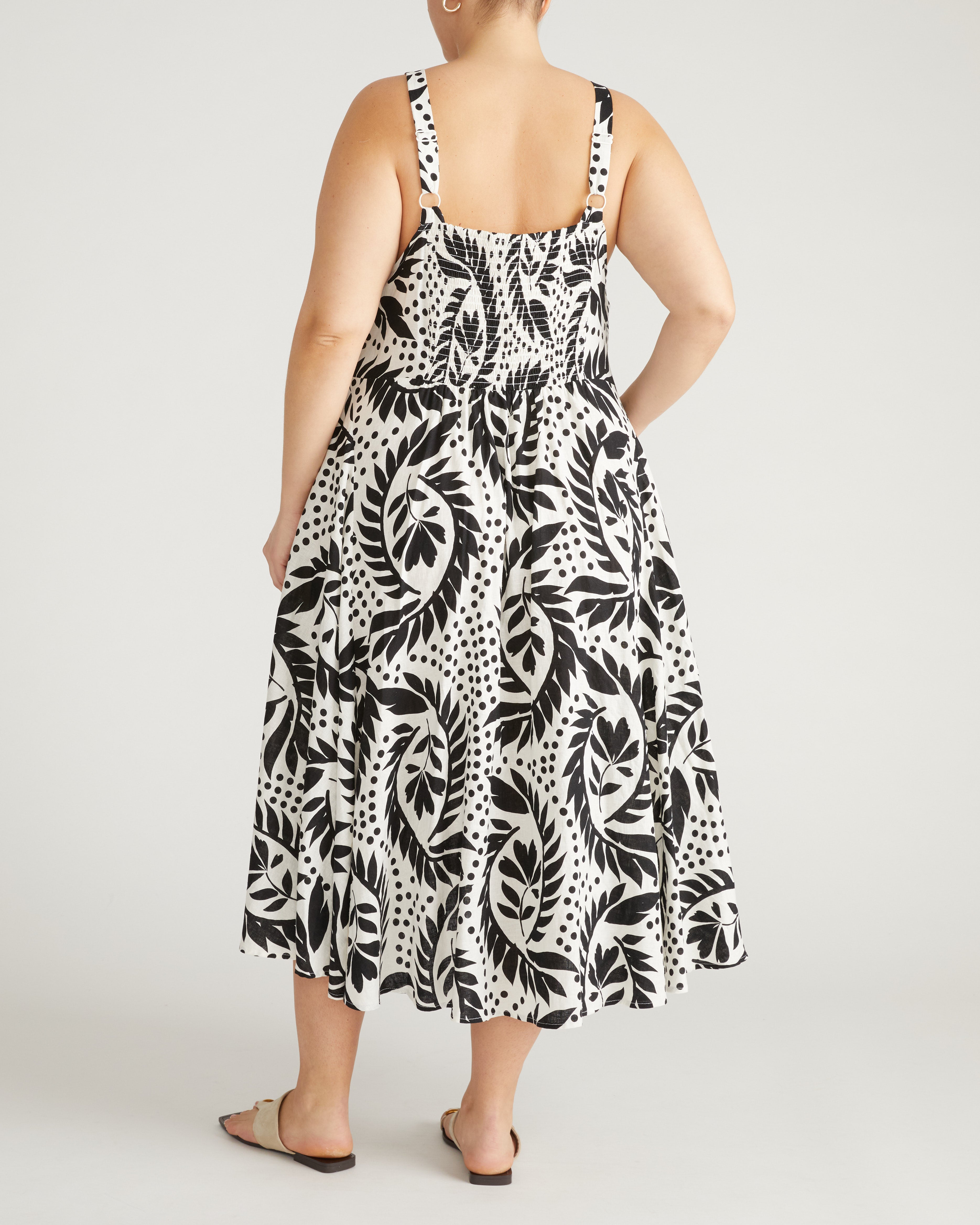 Sunshower Flowy Linen Blend Dress - Vine Print