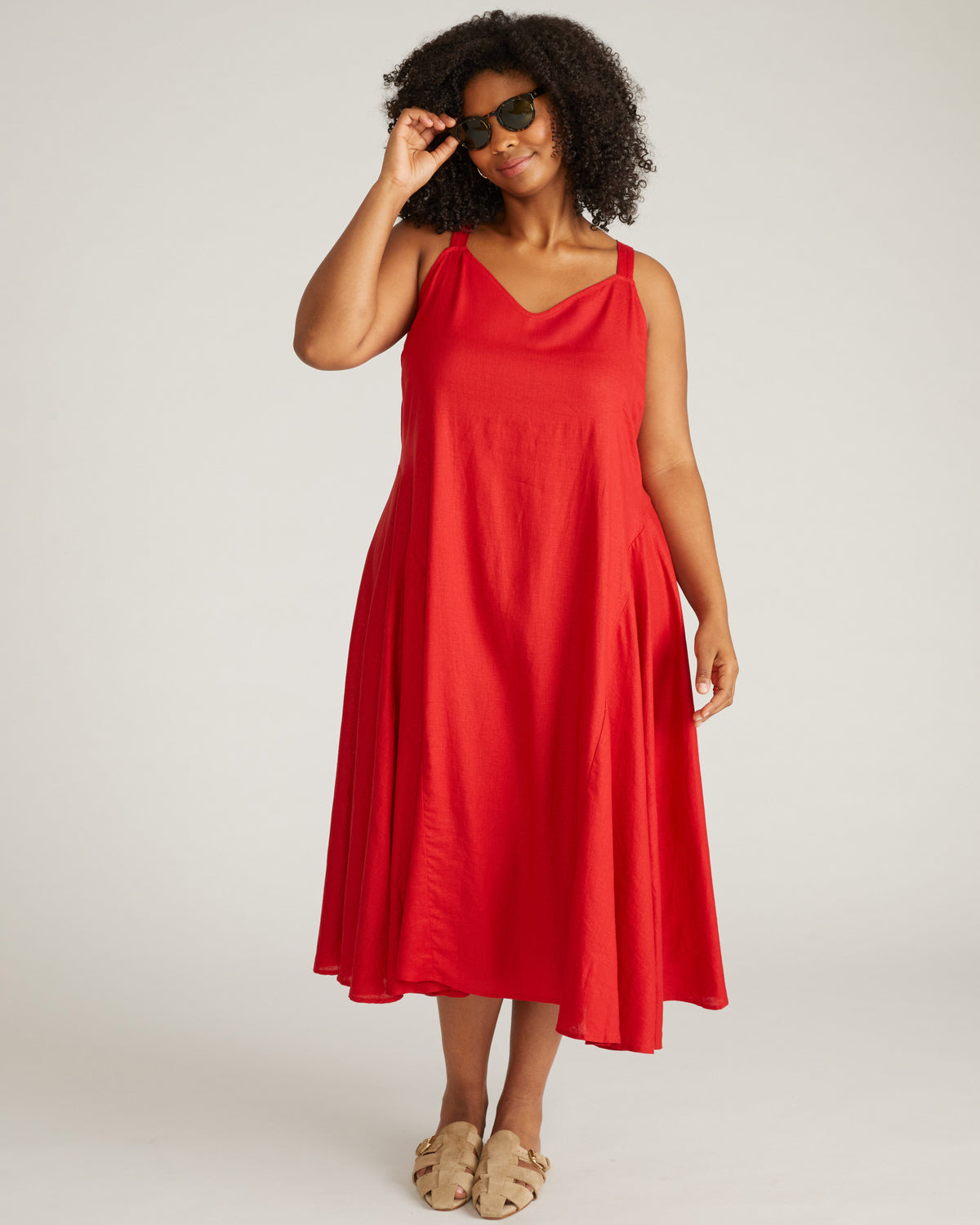 Sunshower Flowy Linen Blend Dress - Ruby Red