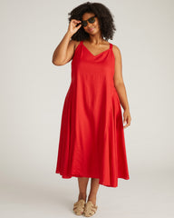 Sunshower Flowy Linen Blend Dress - Ruby Red