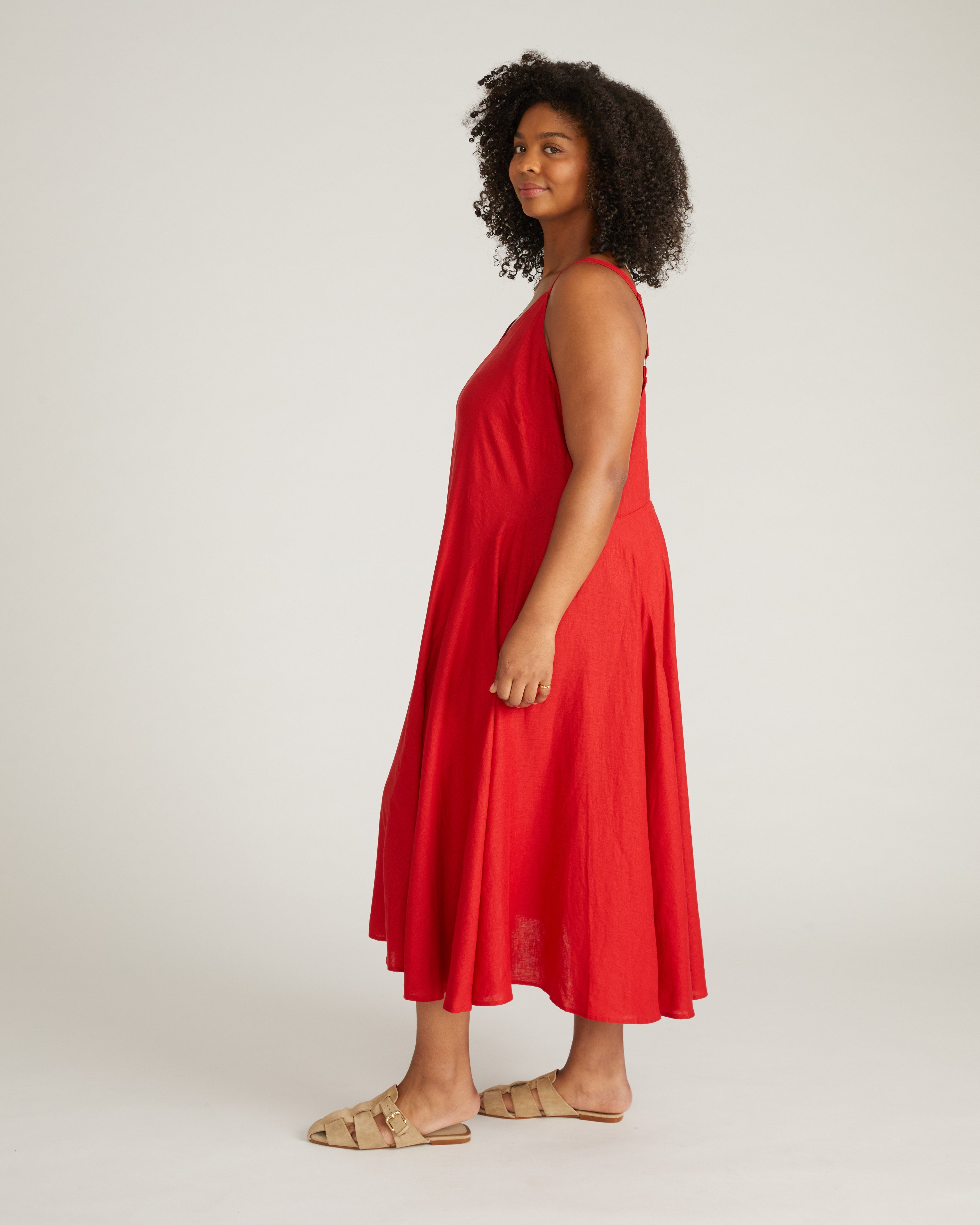 Sunshower Flowy Linen Blend Dress - Ruby Red