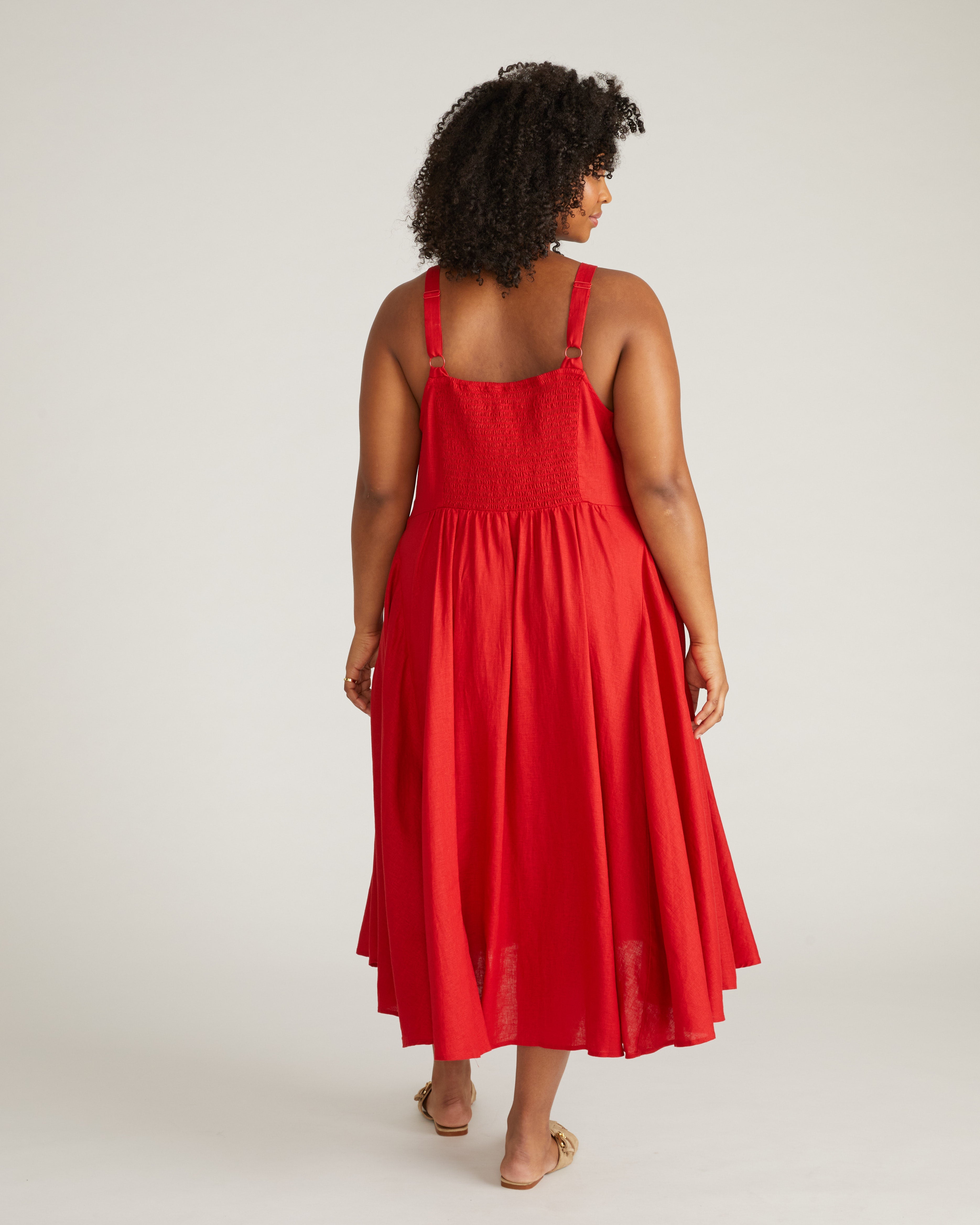 Sunshower Flowy Linen Blend Dress - Ruby Red