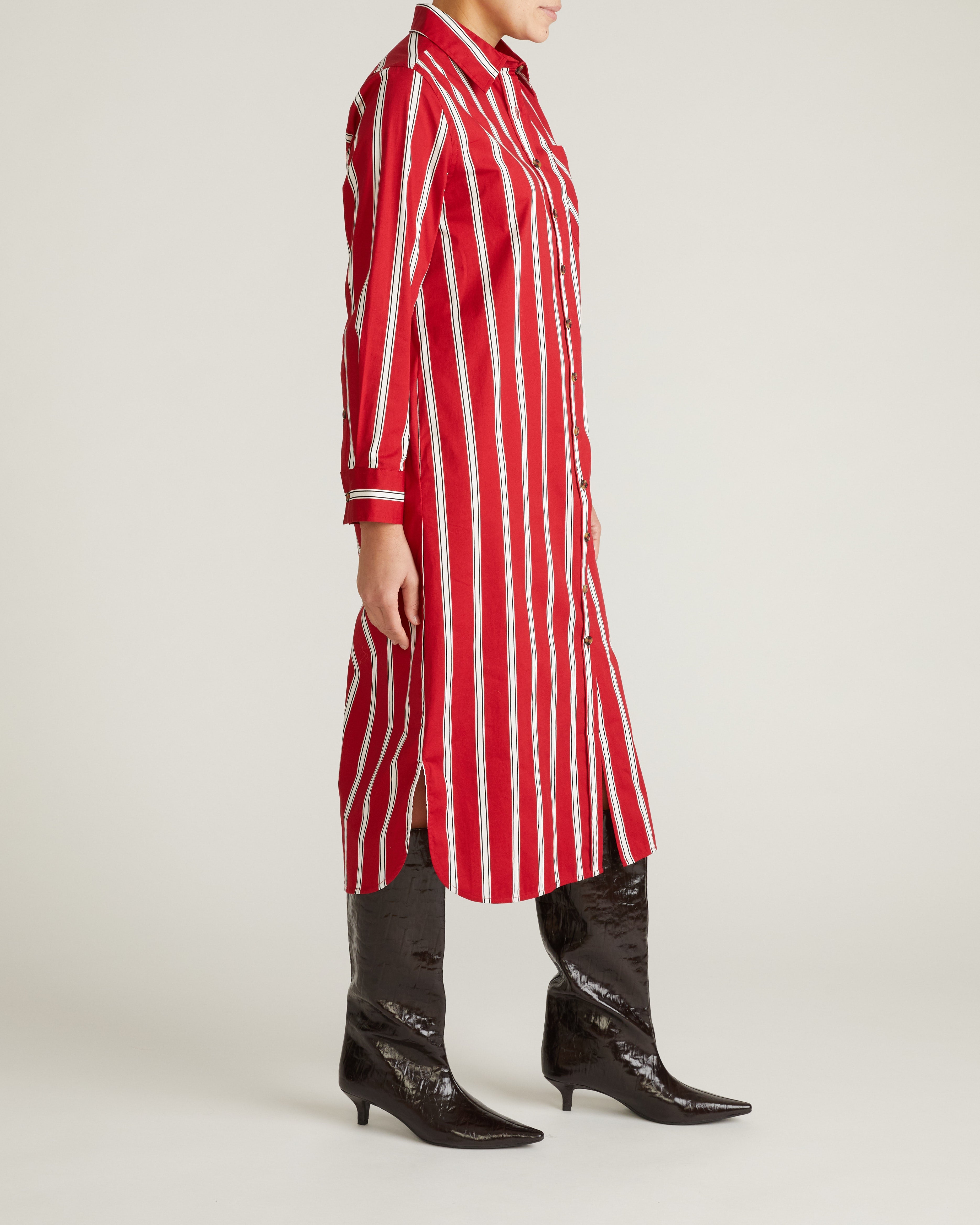 Odeon Stretch Poplin Shirtdress - Red/Black/White Stripe