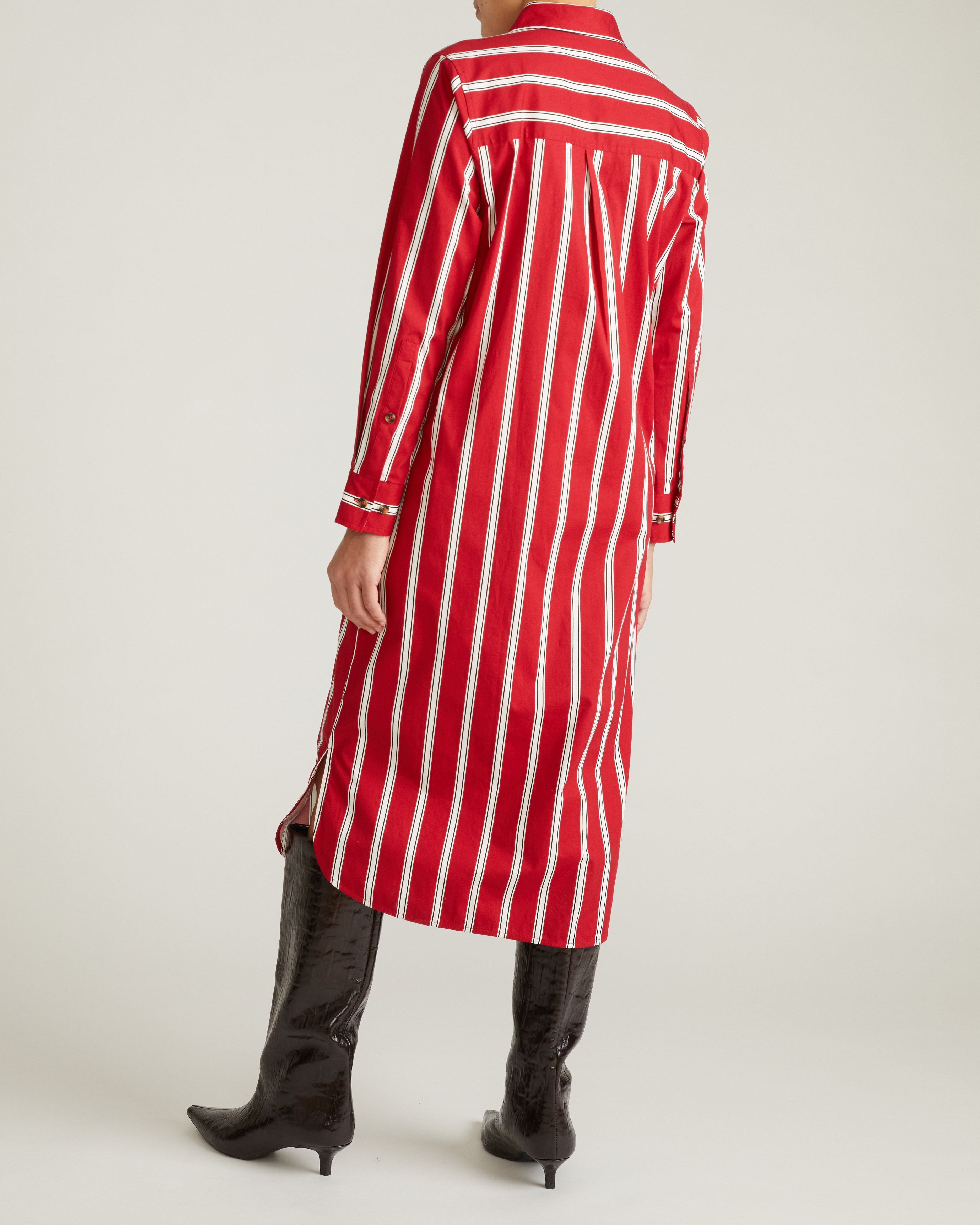 Odeon Stretch Poplin Shirtdress - Red/Black/White Stripe