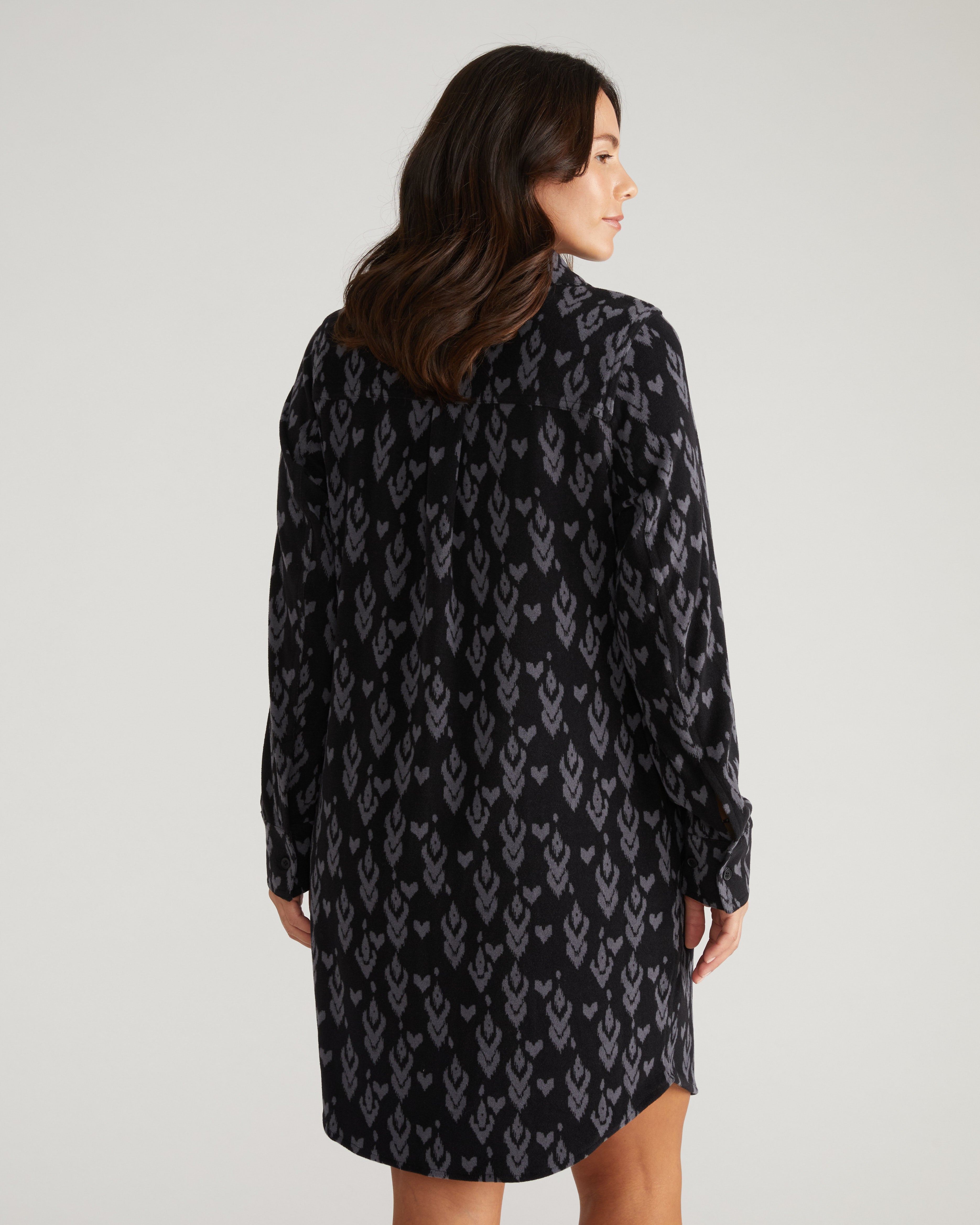 Maine Stretch Flannel Shirtdress - Indigo Ikat Arrow
