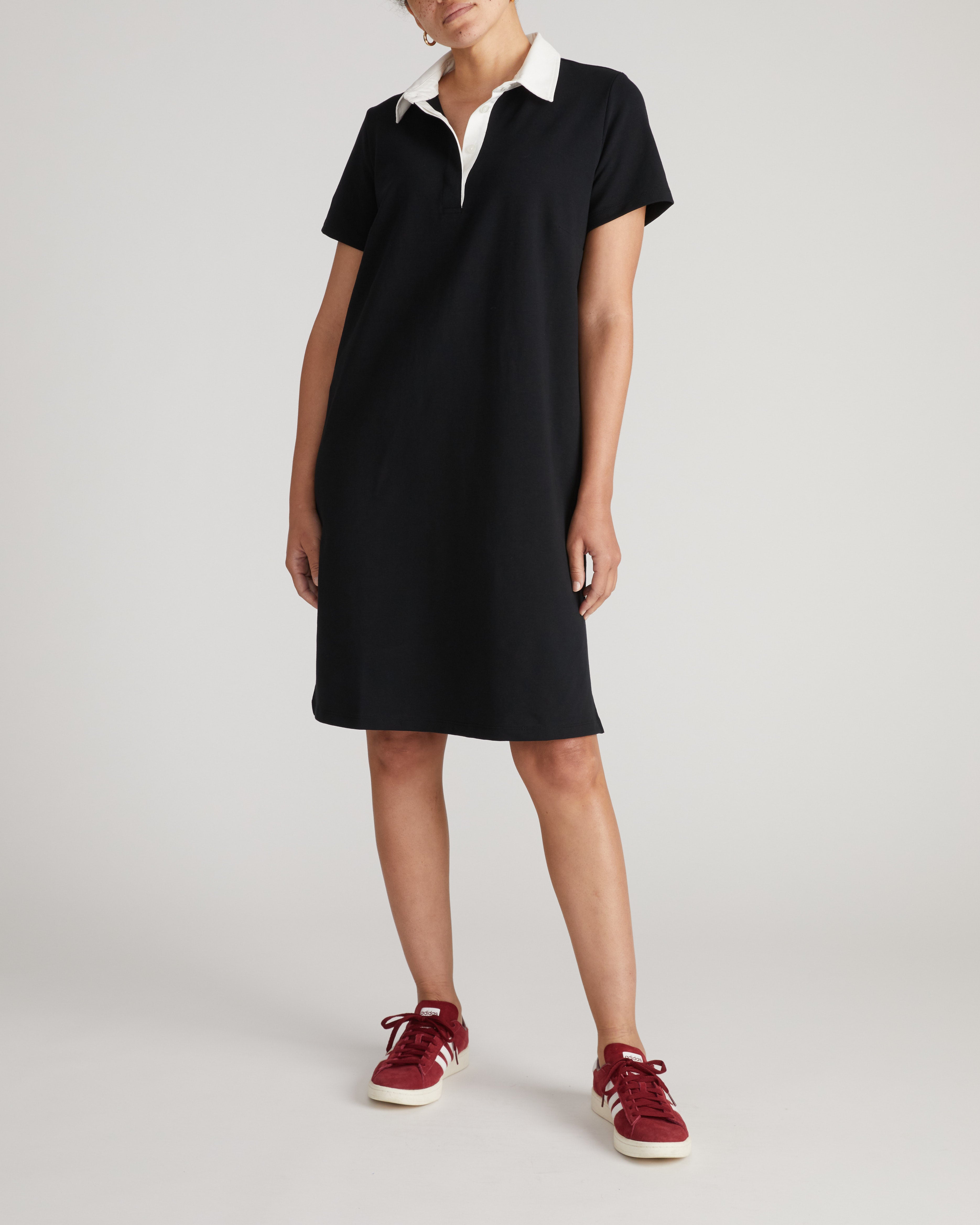 Varsity French Terry Polo Dress - Black/White