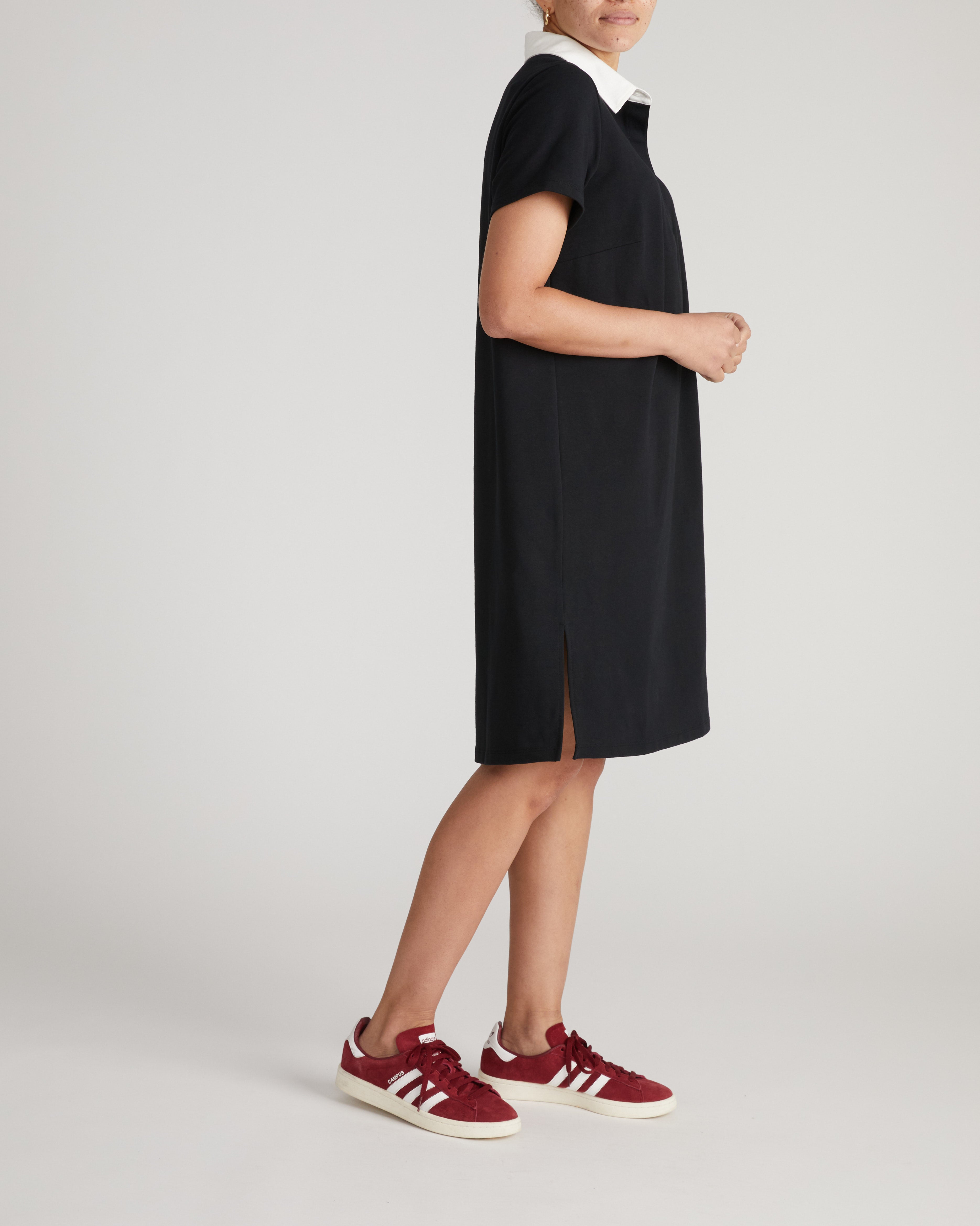 Varsity French Terry Polo Dress - Black/White