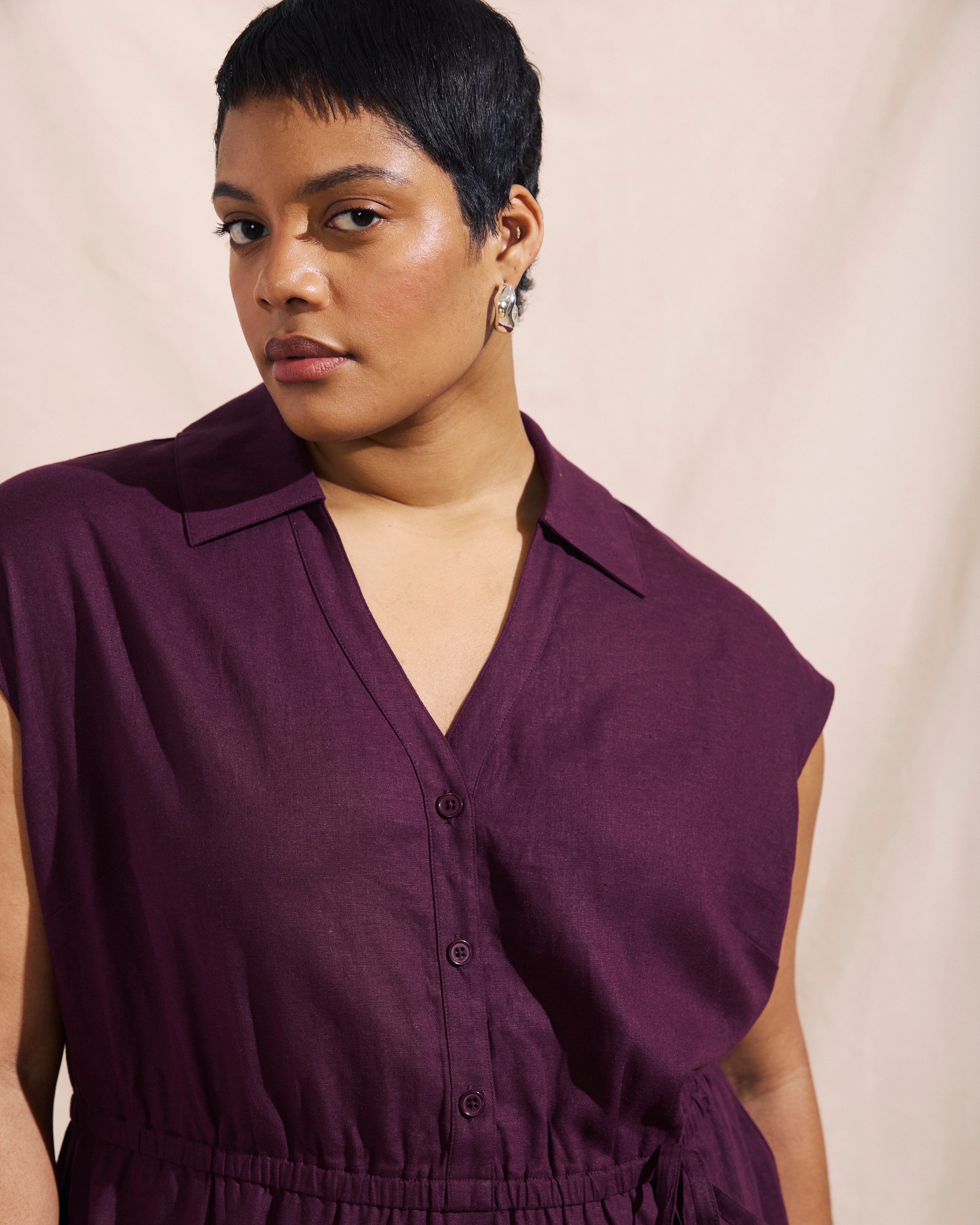 Laurel Linen Blend Dress - Acai