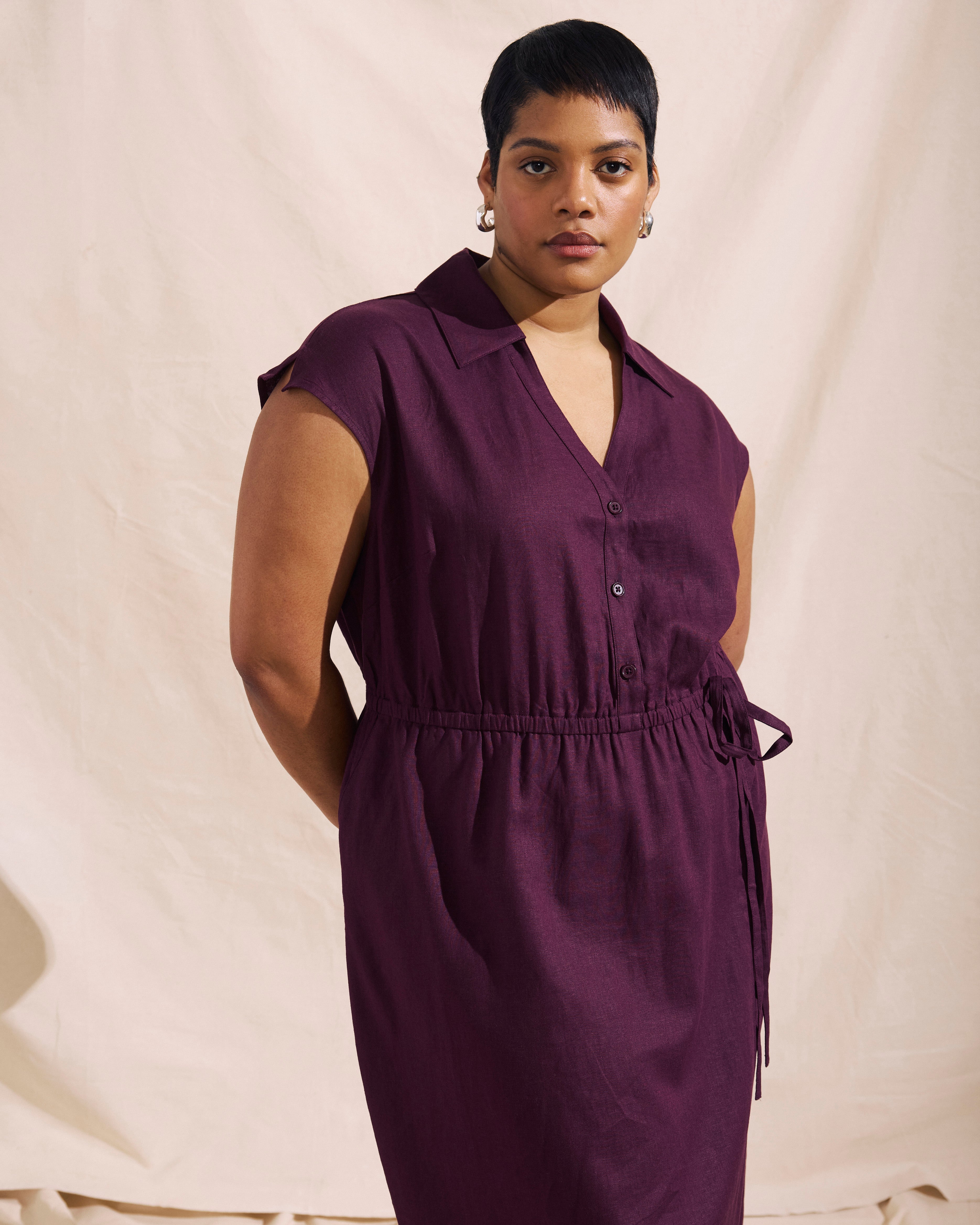 Laurel Linen Blend Dress - Acai