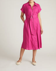 Sandy Stretch Linen Blend Shirtdress - Hyper Pink