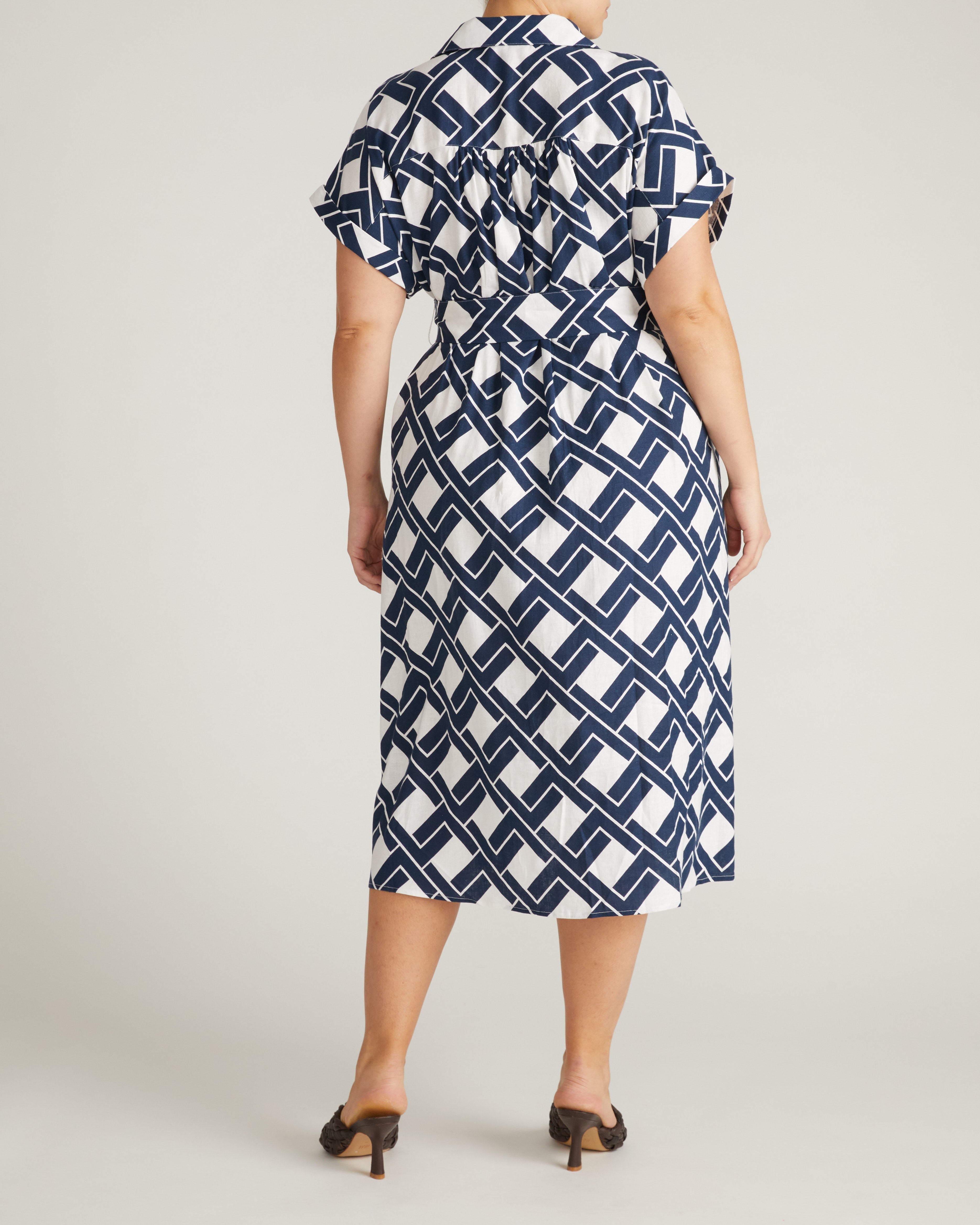 Sandy Stretch Linen Blend Shirtdress - Geometrica Print