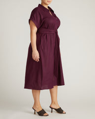 Sandy Stretch Linen Blend Shirtdress - Acai