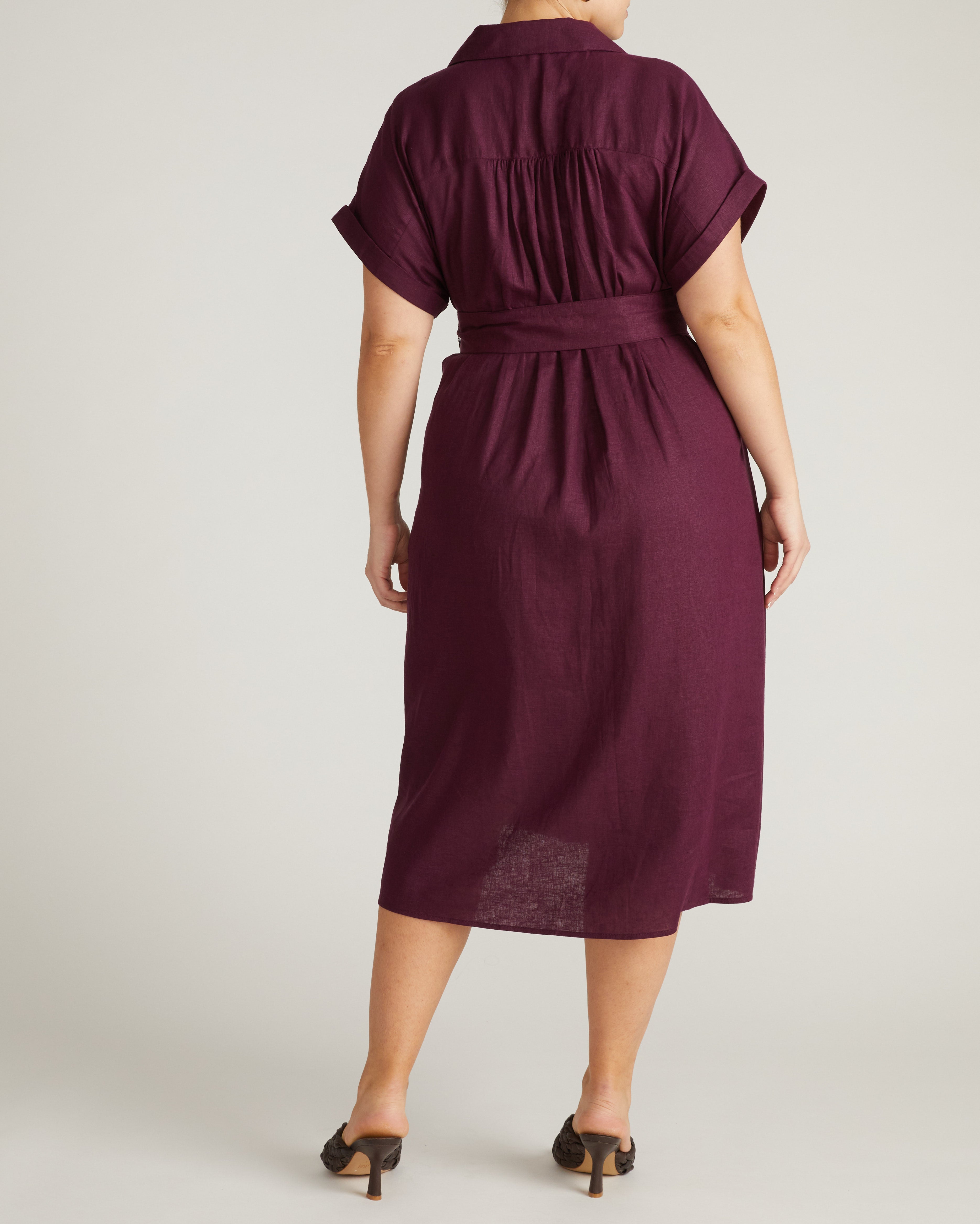 Sandy Stretch Linen Blend Shirtdress - Acai