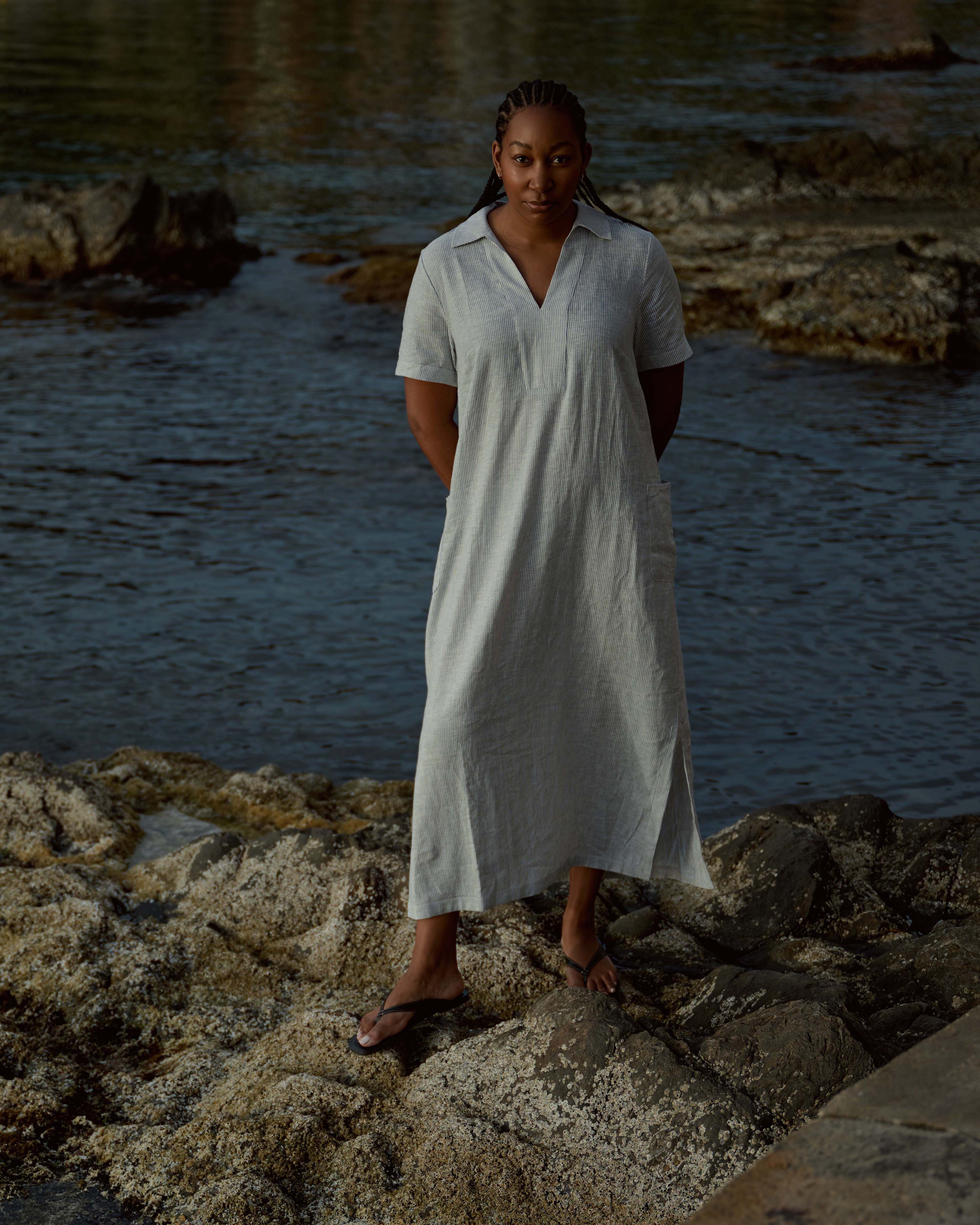 Padma Polo Neck Linen Blend Dress - Beach Stripe