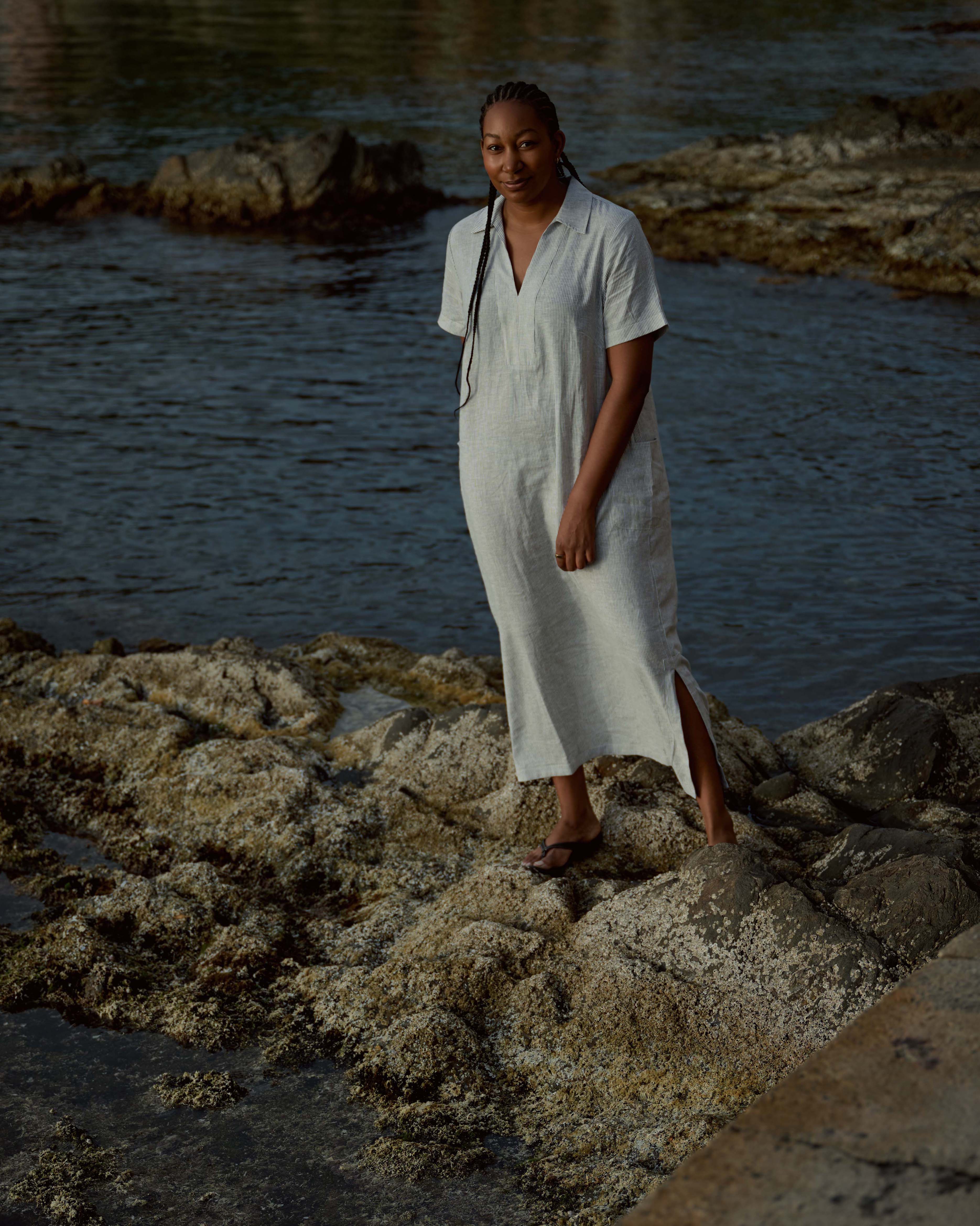 Padma Polo Neck Linen Blend Dress - Beach Stripe