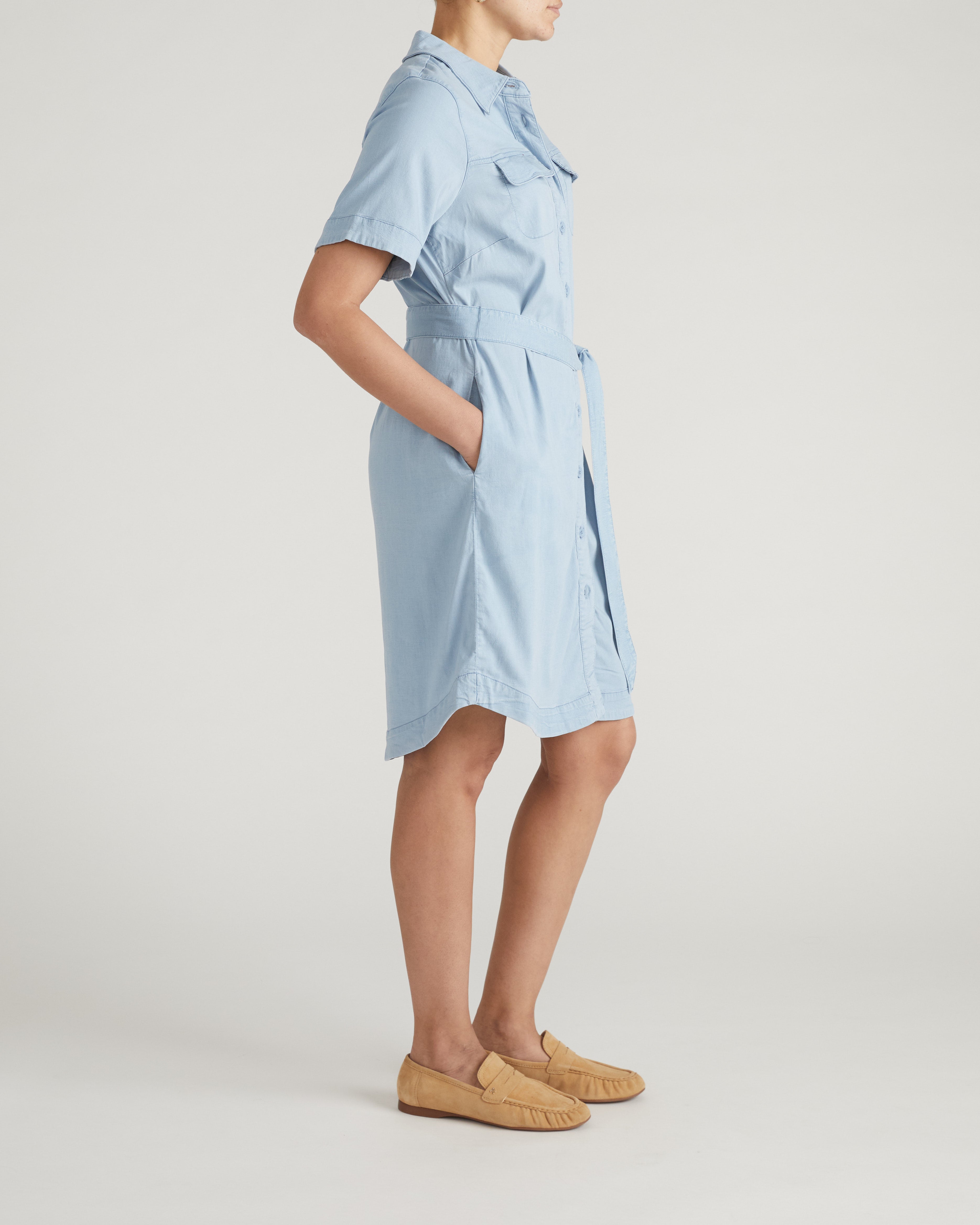 Perfect Tencel Chambray Short Sleeve Shirtdress - Morning Blue