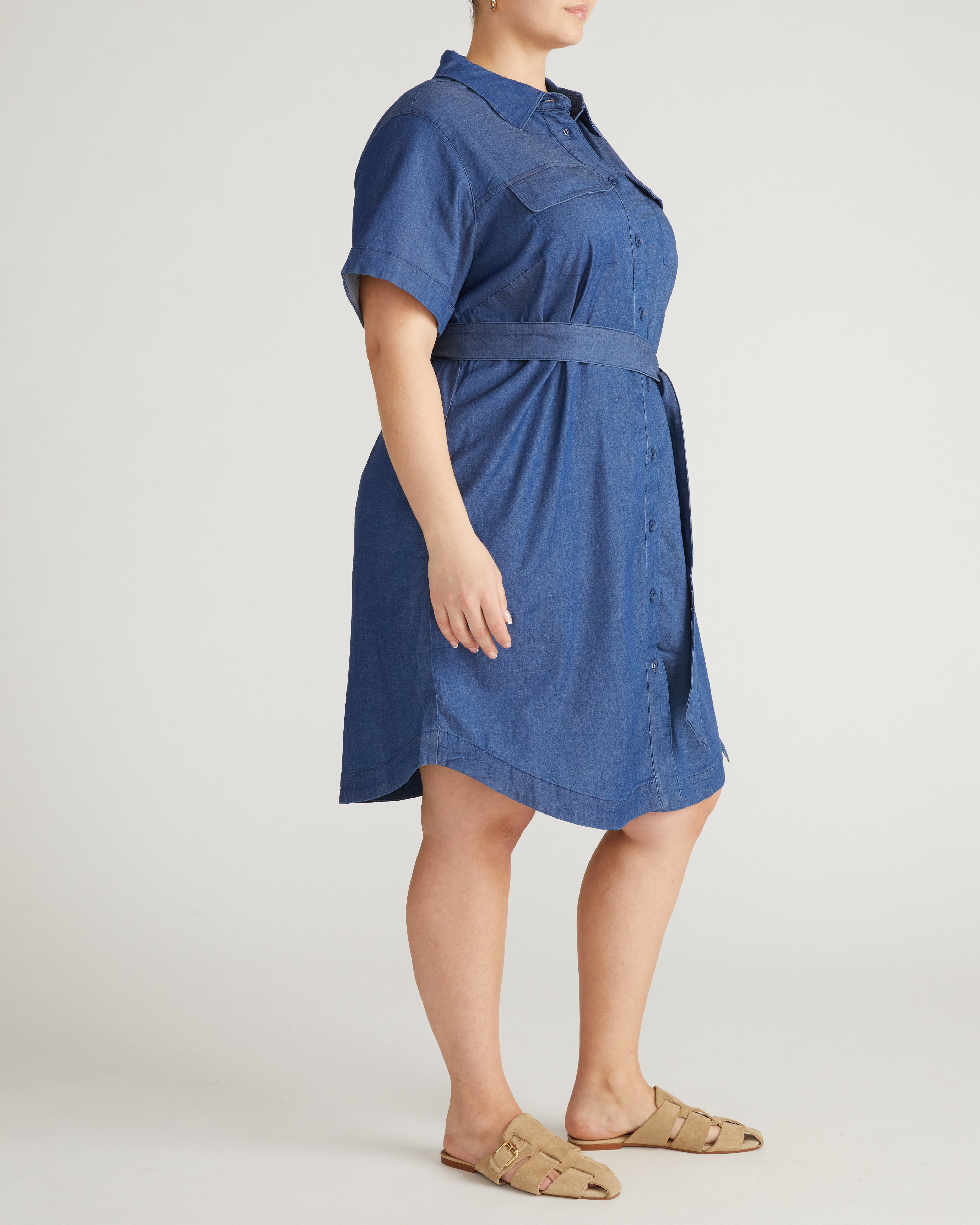 Perfect Tencel Chambray Short Sleeve Shirtdress - Midnight Blue