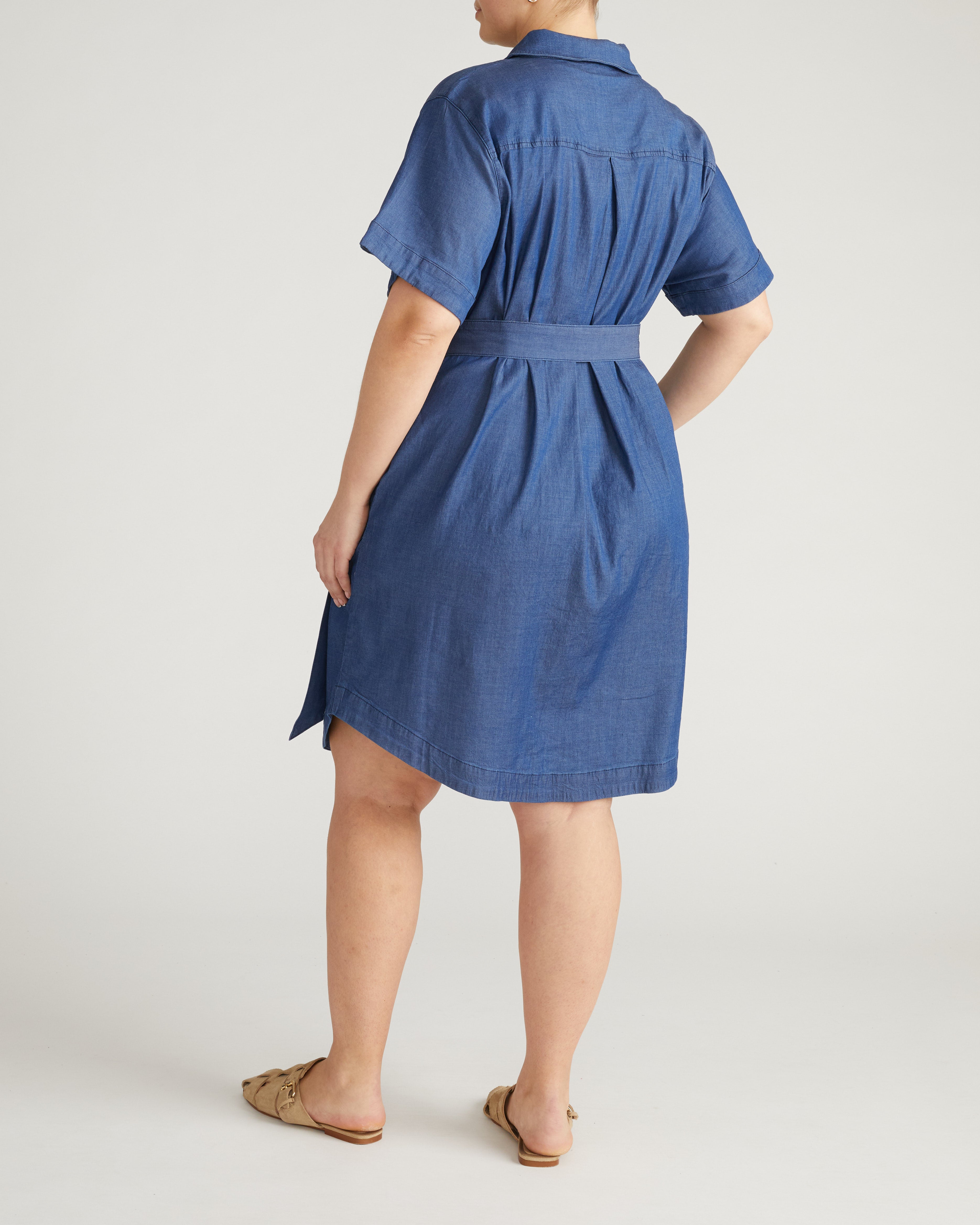 Perfect Tencel Chambray Short Sleeve Shirtdress - Midnight Blue