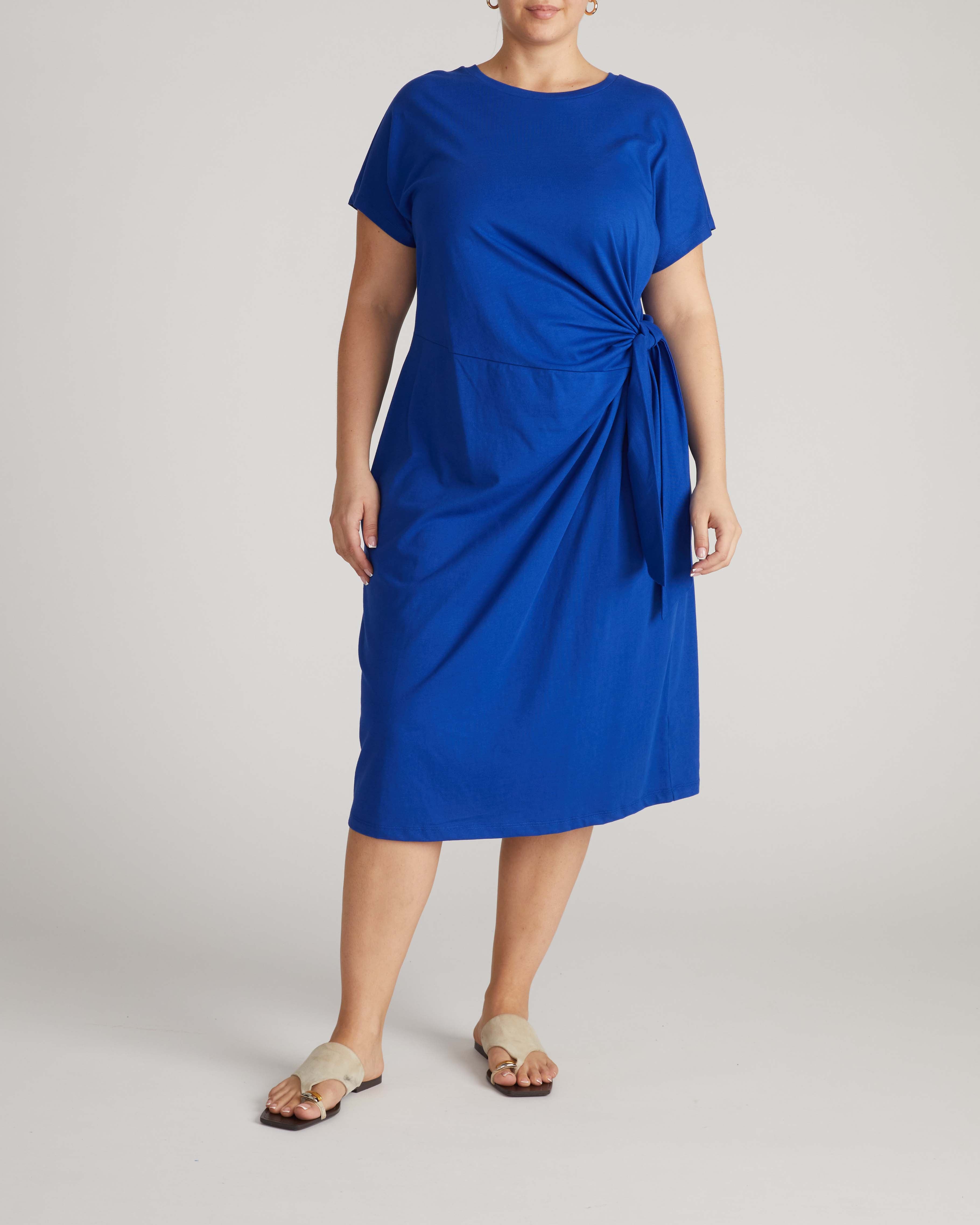 Crescent Breton Stripe Knot Dress - Solid Ultramarine