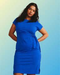 Crescent Breton Stripe Knot Dress - Solid Ultramarine