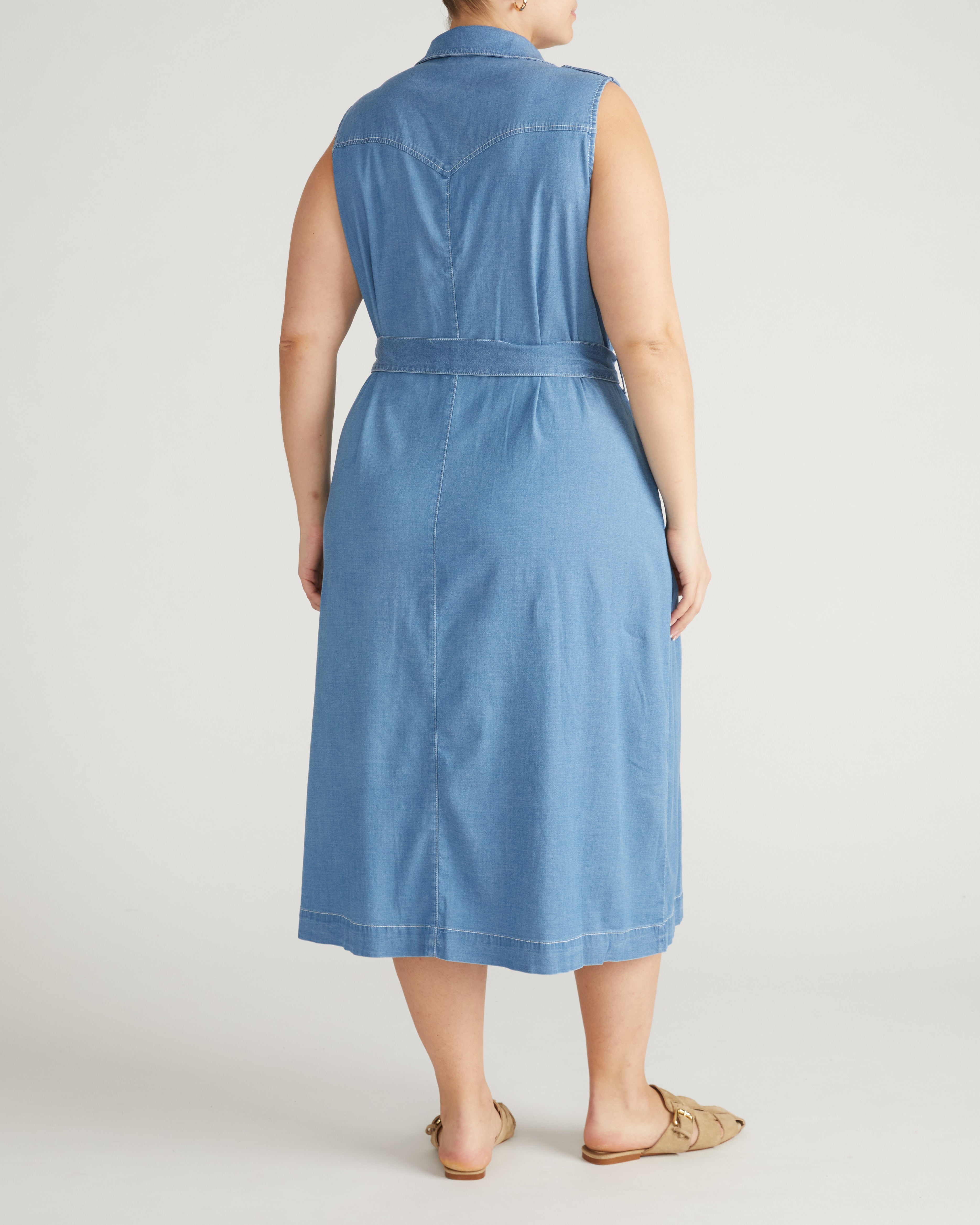 Perfect Tencel Chambray Sleeveless Savannah Shirtdress - Cove Blue