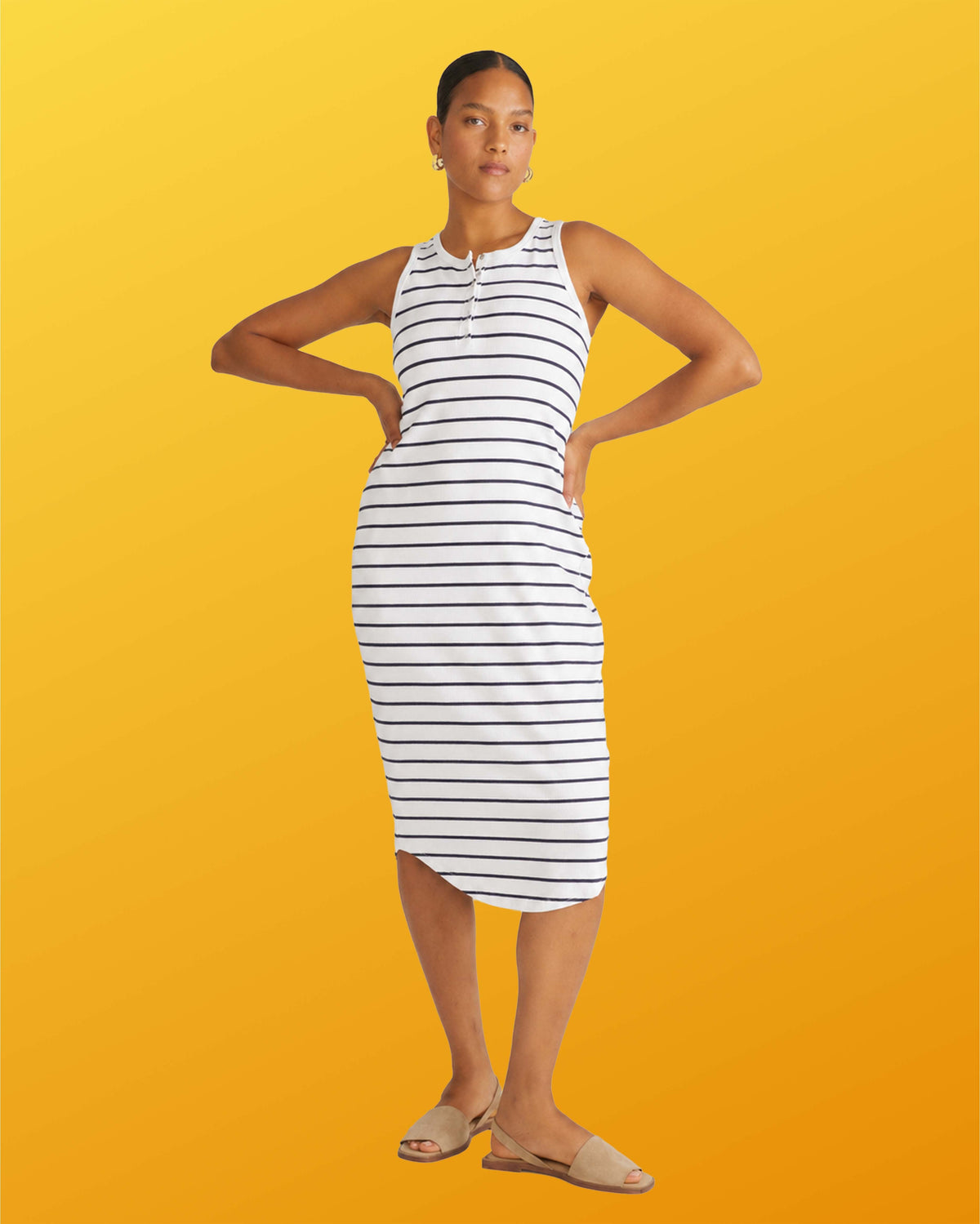 Romera Ribbed Dress - Nautical Navy Stripe