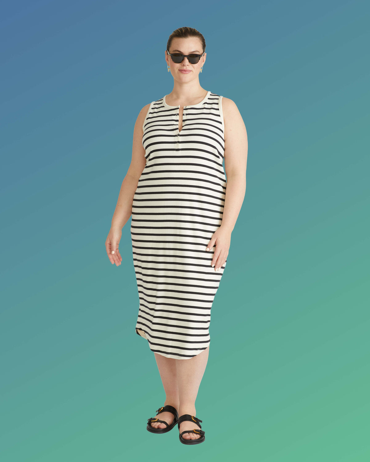 Romera Ribbed Dress - Ecru/Black Stripe