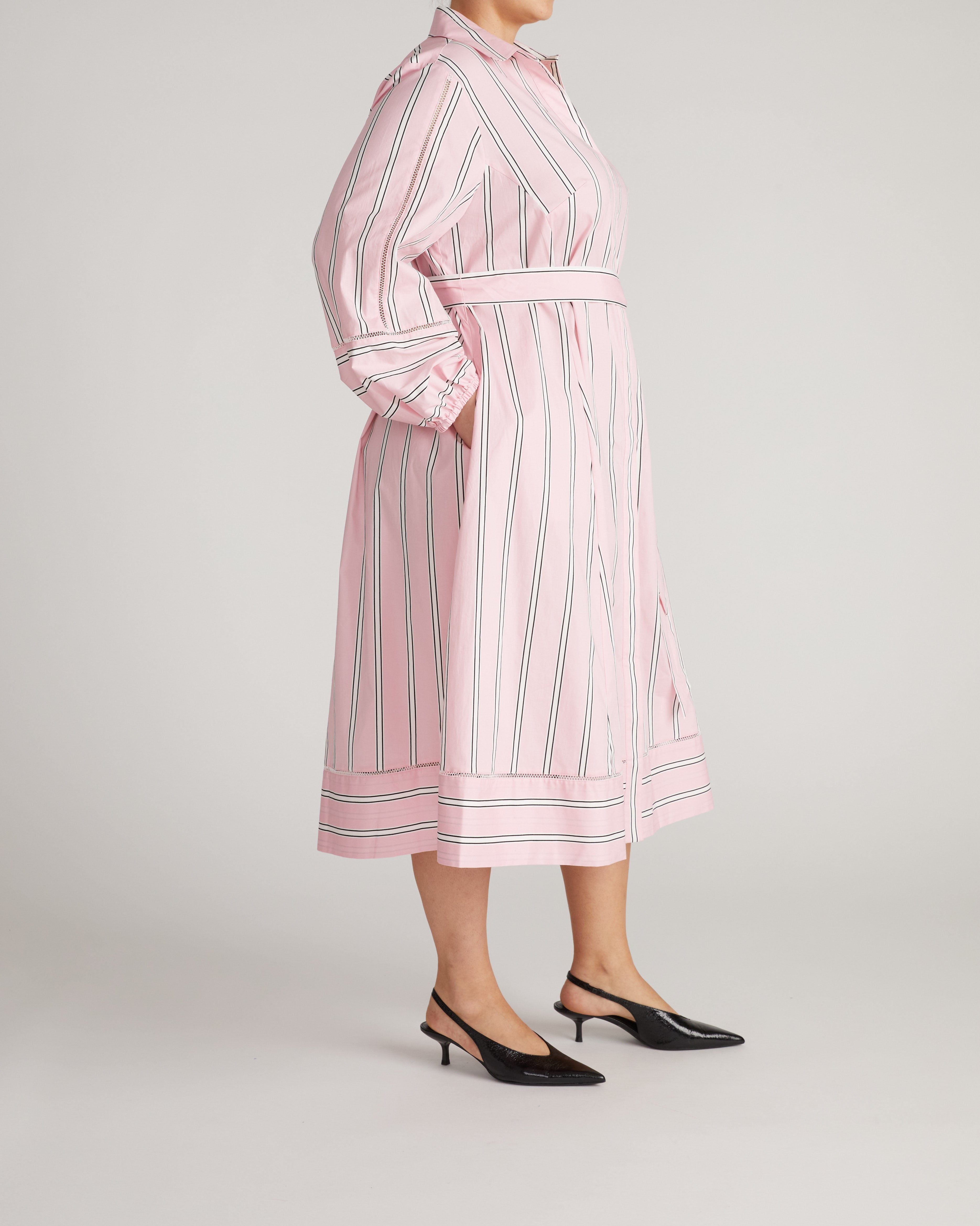 Claire Stretch Poplin Shirtdress - Pink Horizon Stripe