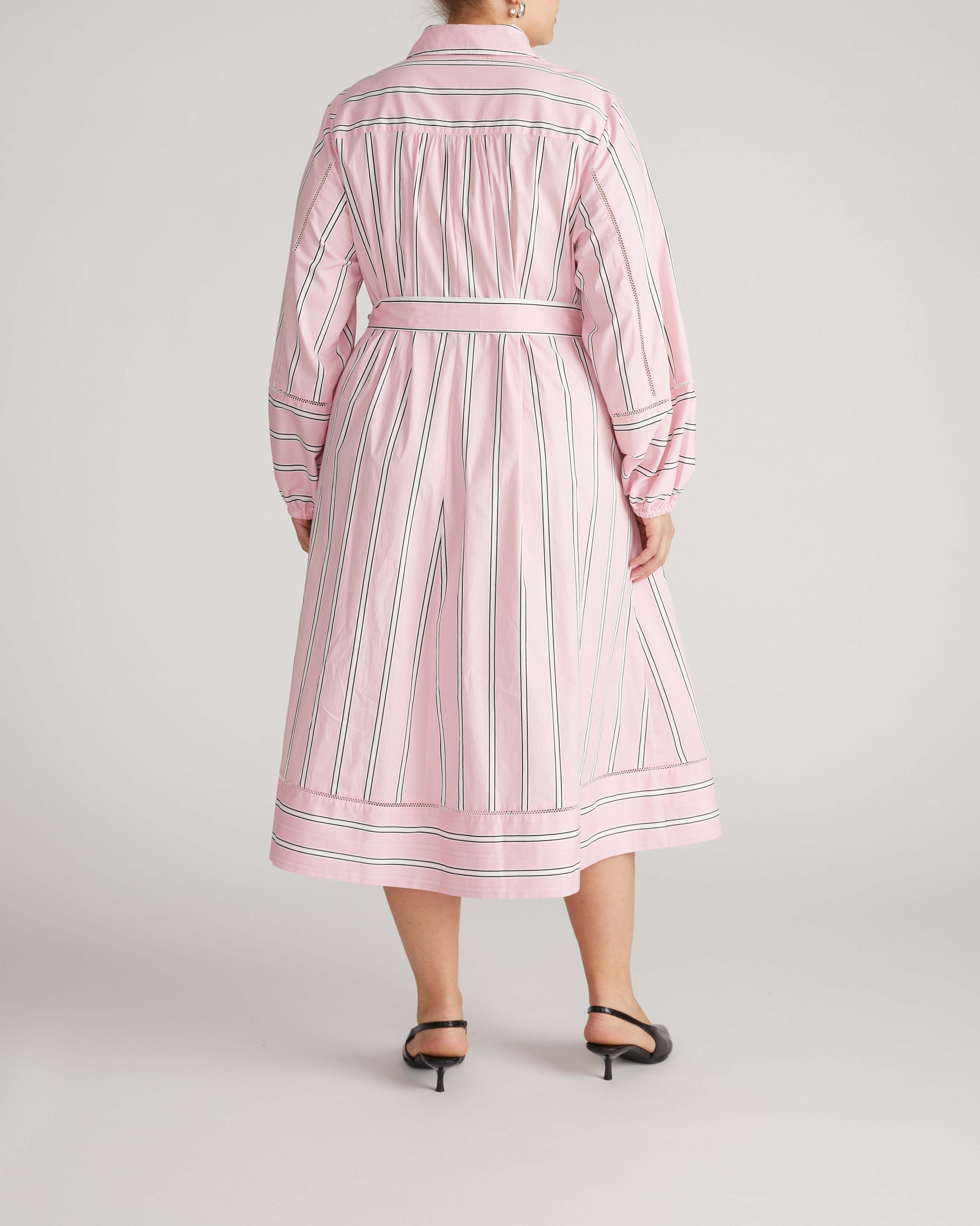 Claire Stretch Poplin Shirtdress - Pink Horizon Stripe