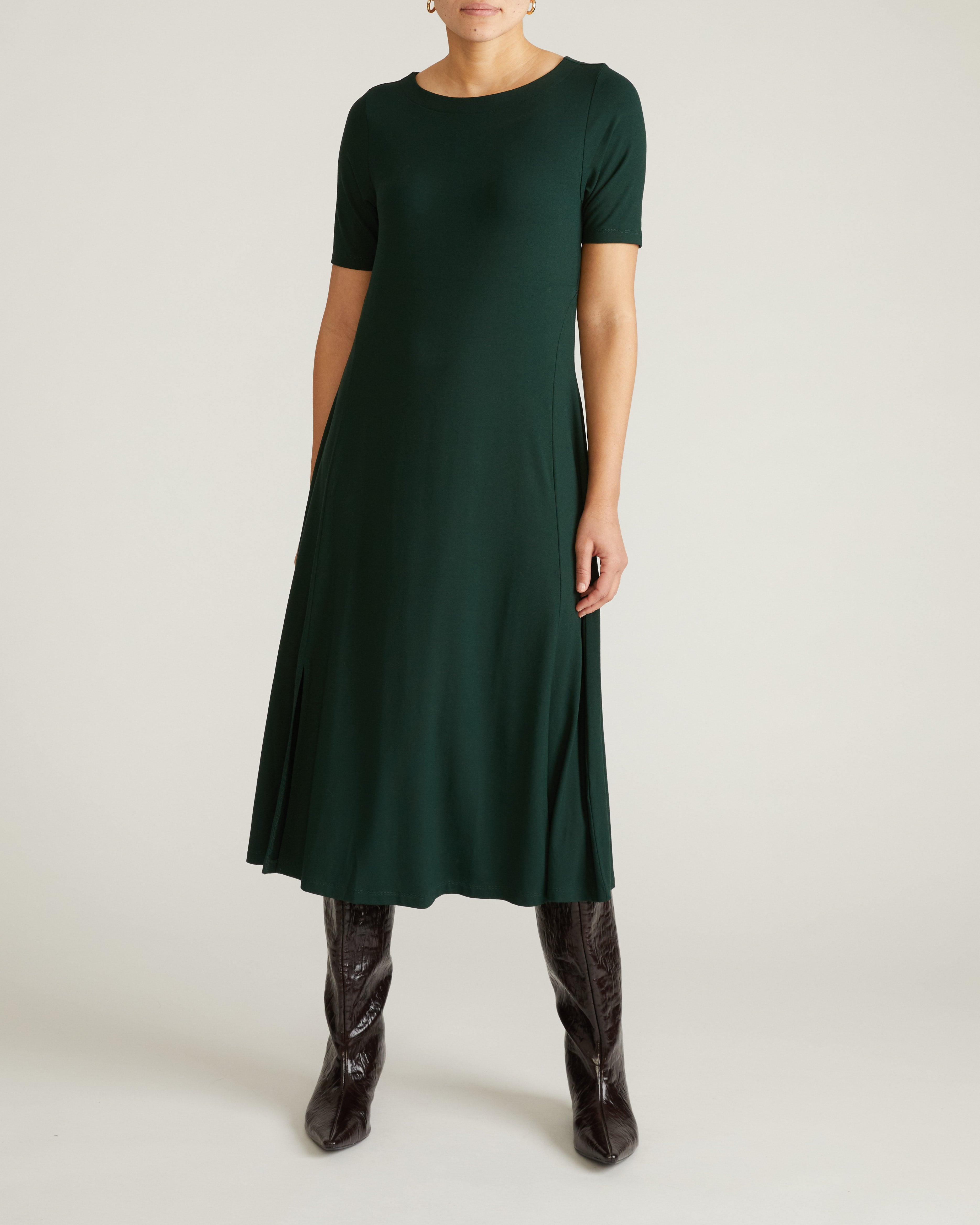 Serena Boatneck Divine Jersey Dress - Forest Green