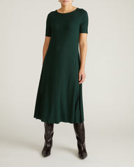 Serena Boatneck Divine Jersey Dress - Forest Green