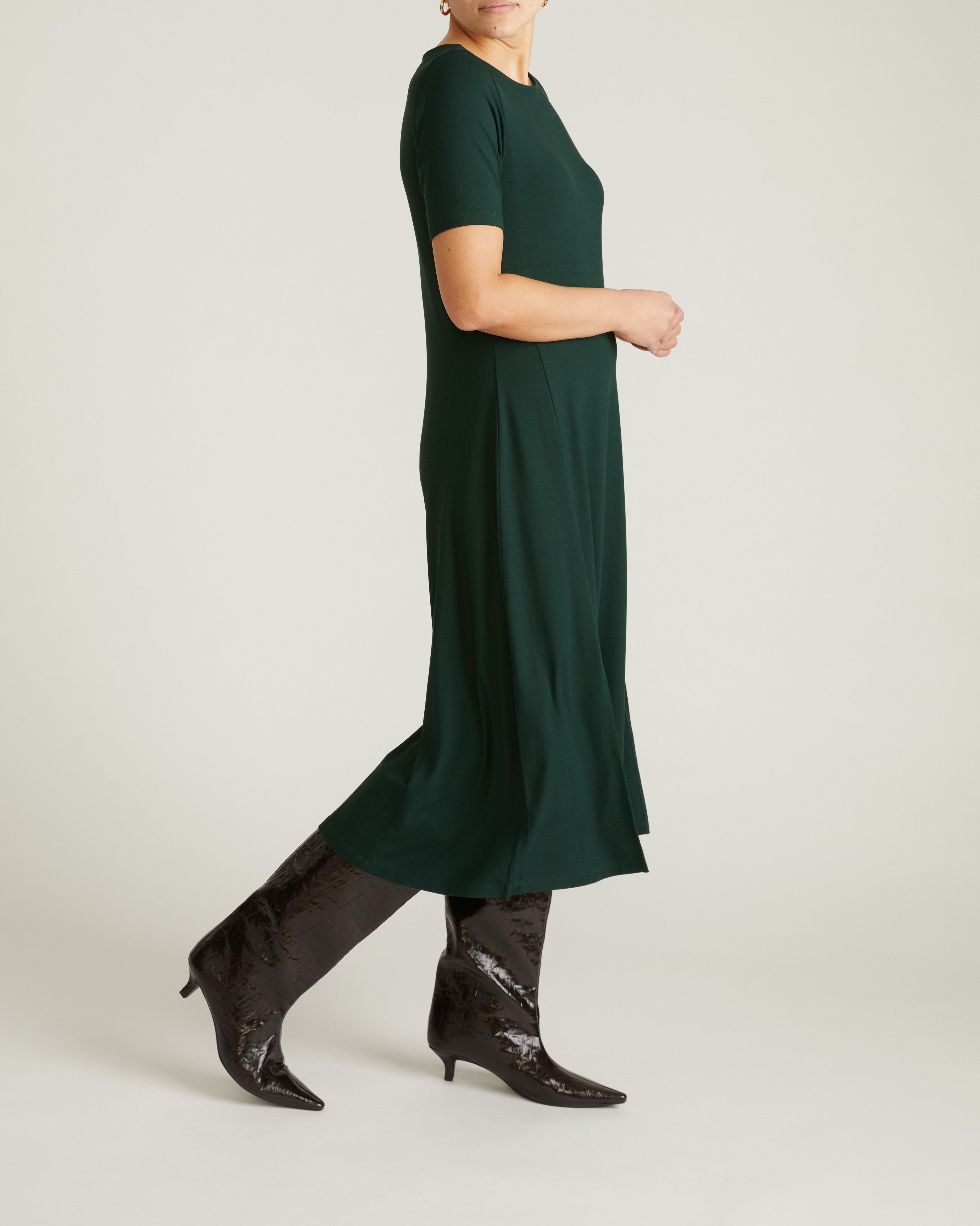 Serena Boatneck Divine Jersey Dress - Forest Green