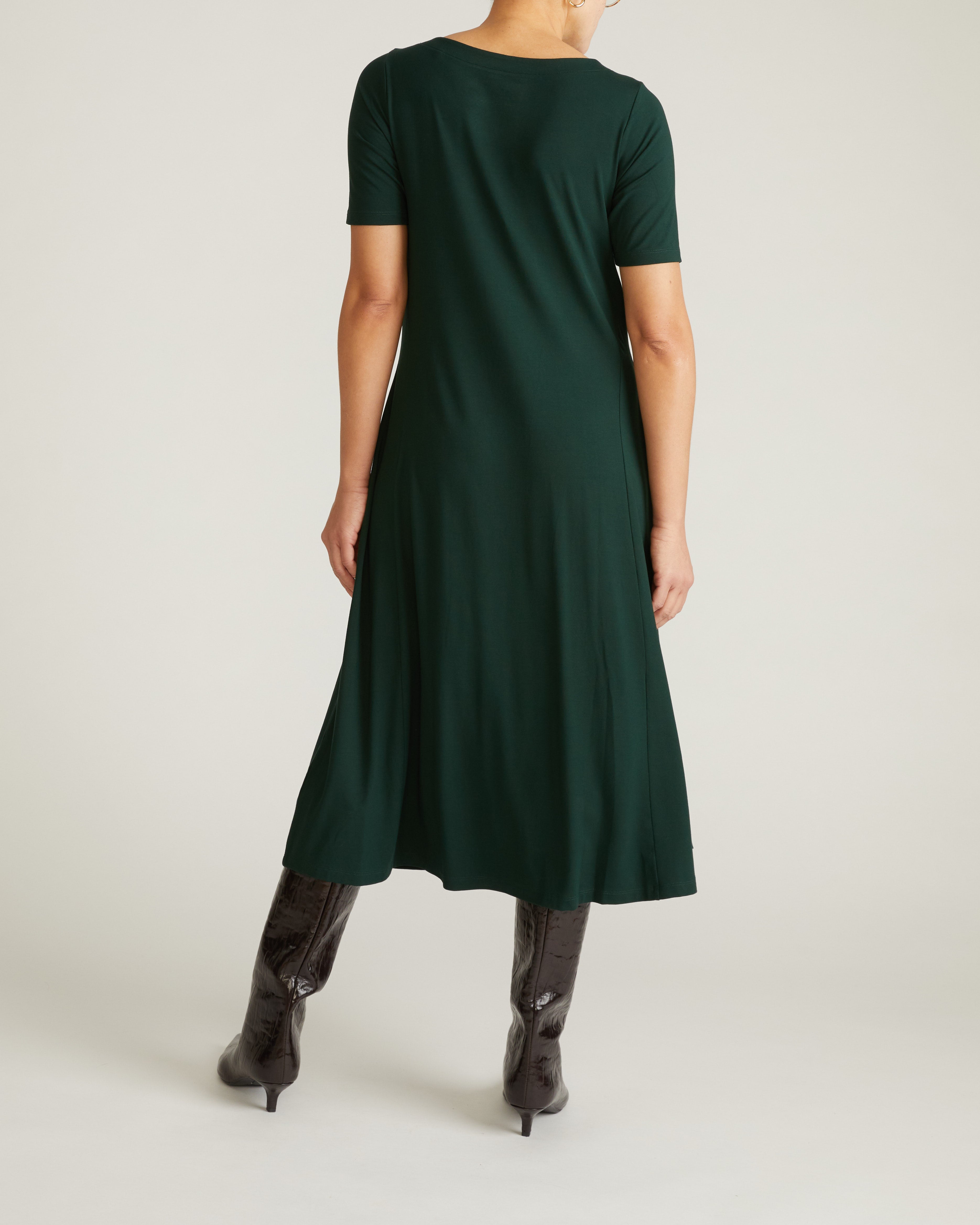 Serena Boatneck Divine Jersey Dress - Forest Green